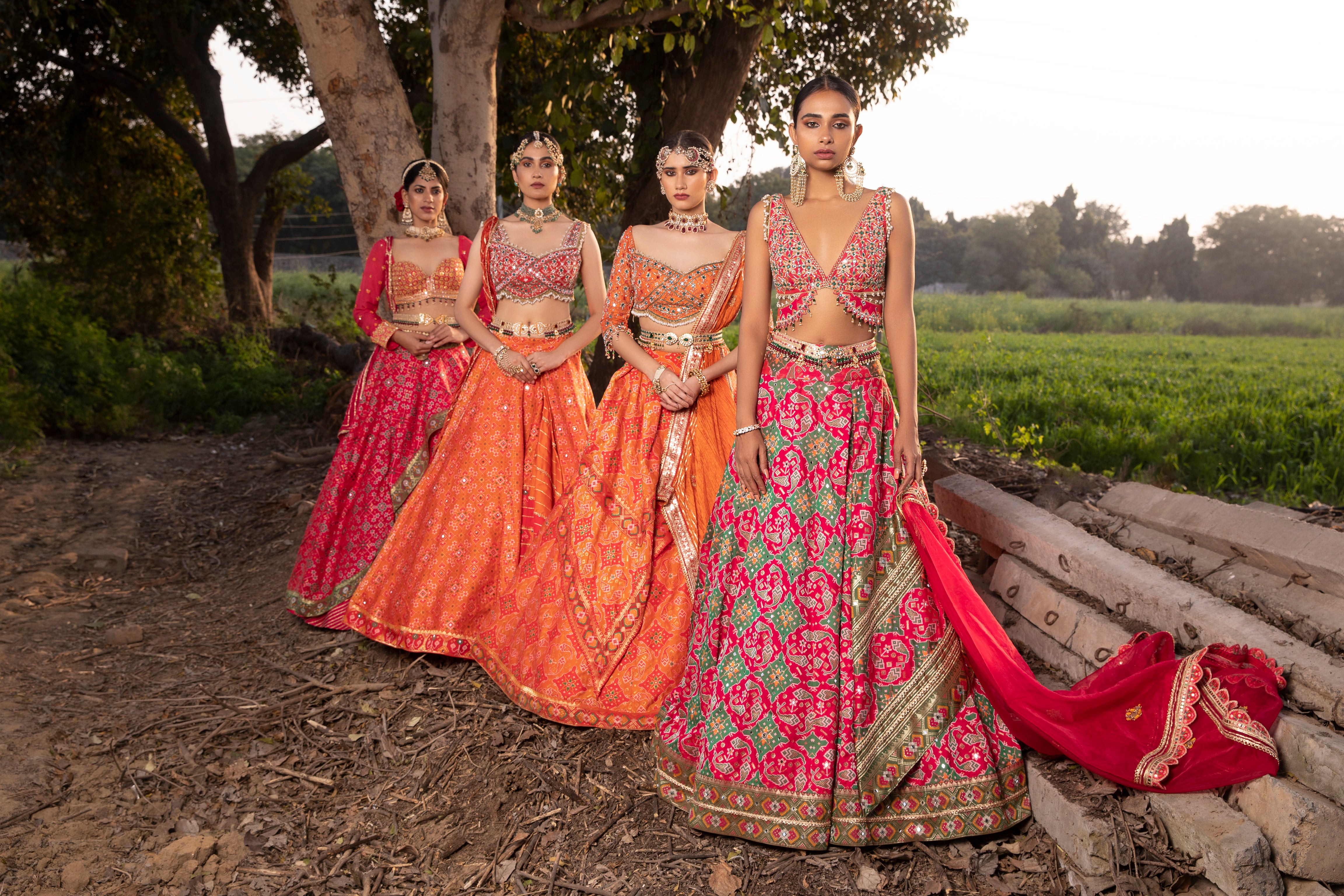 Women's Orange Embroidered Lehenga Set