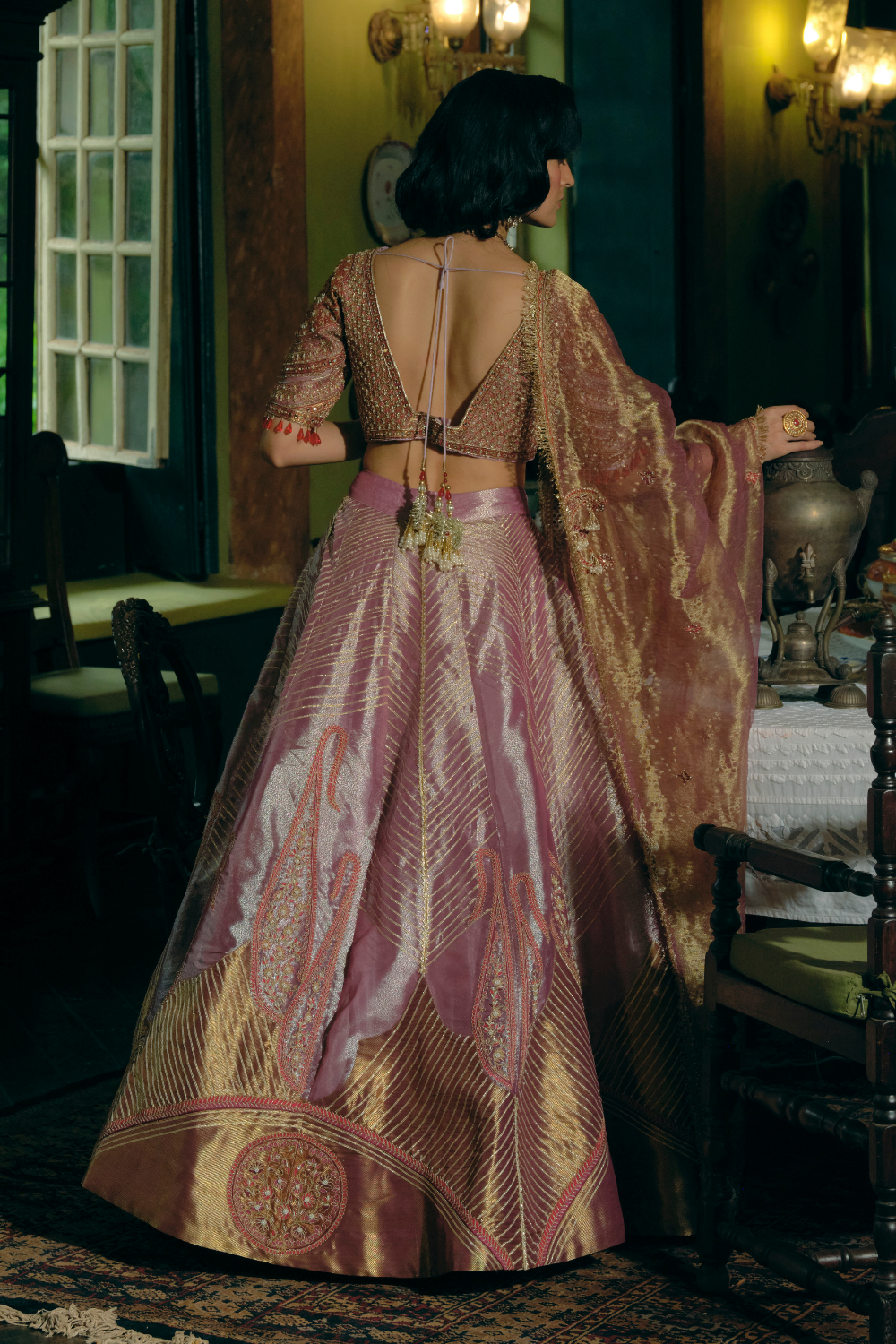 Akanksha Sharma Purple silk zari tissue lehenga set
