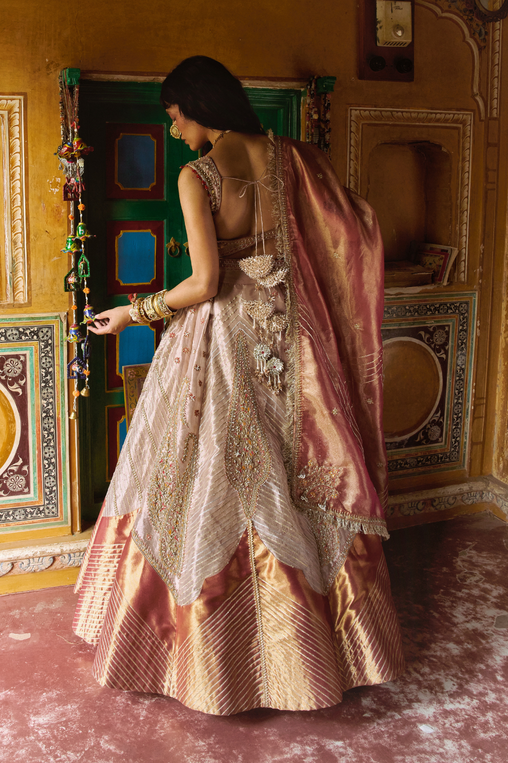 Soundarya Thakur in our Rose Gold Puri Zari Tissue Lehenga Set