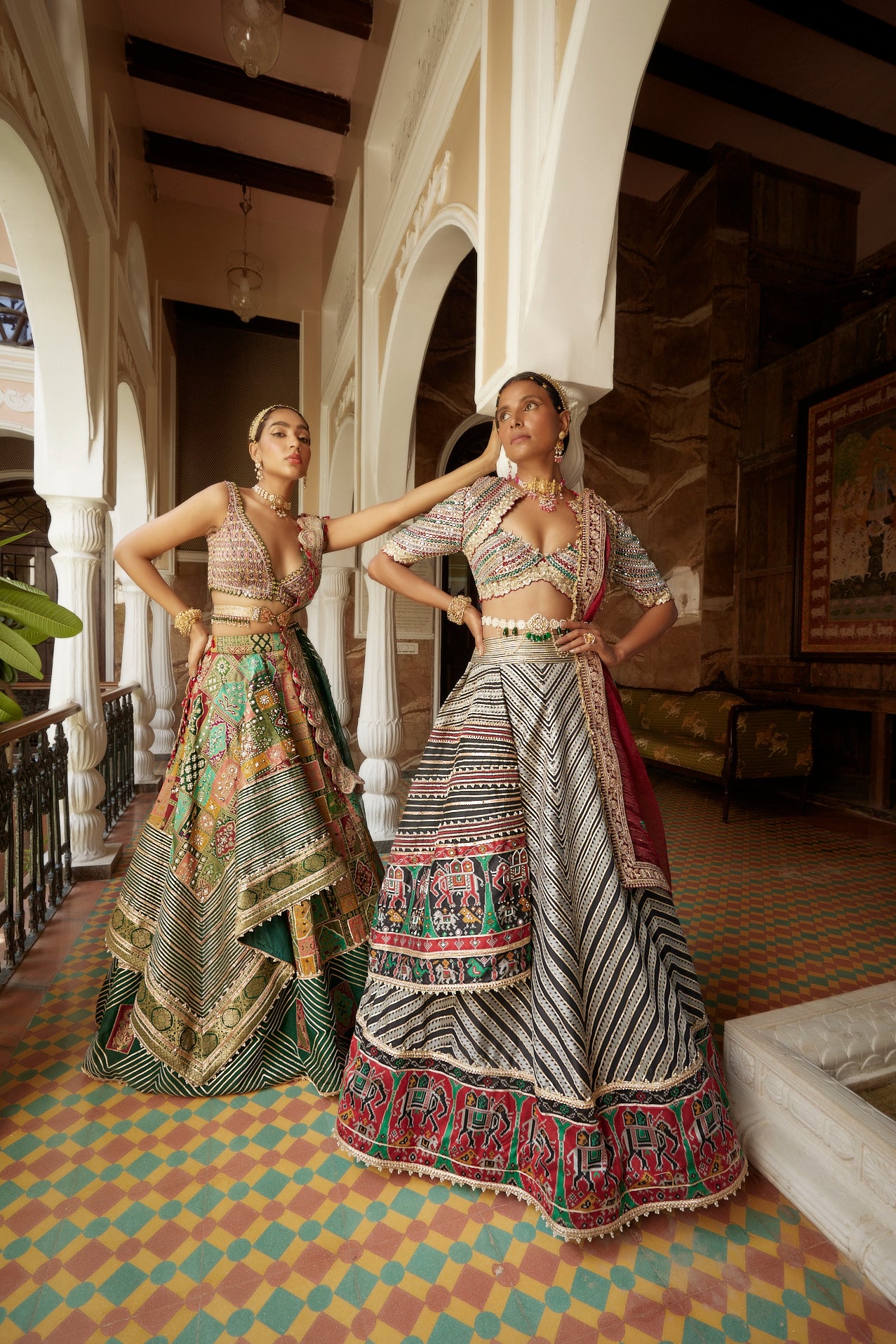 black and White Chevron Patola Lehenga Set