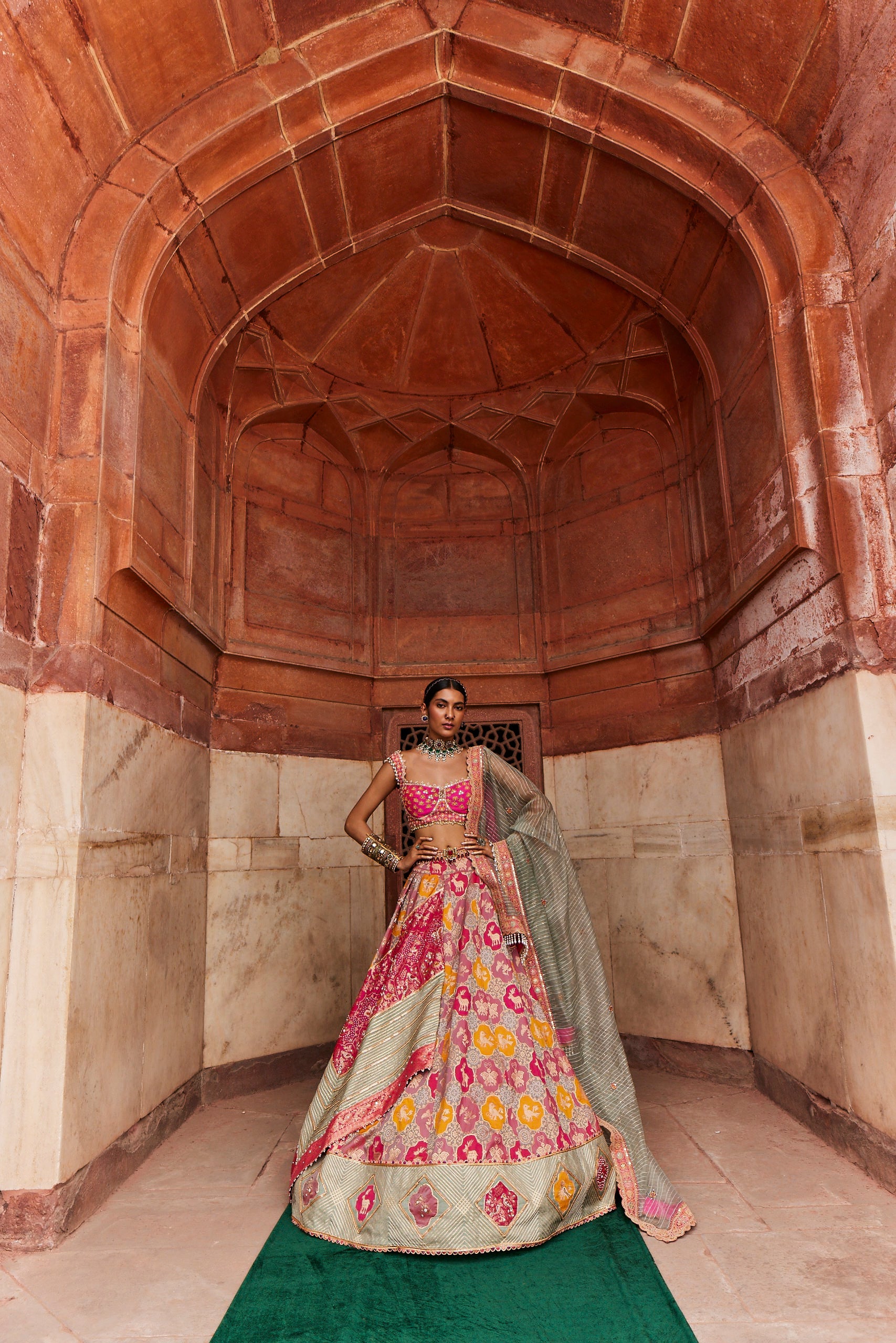 Women's Hot Pink Banarasi Meenakari Lehenga