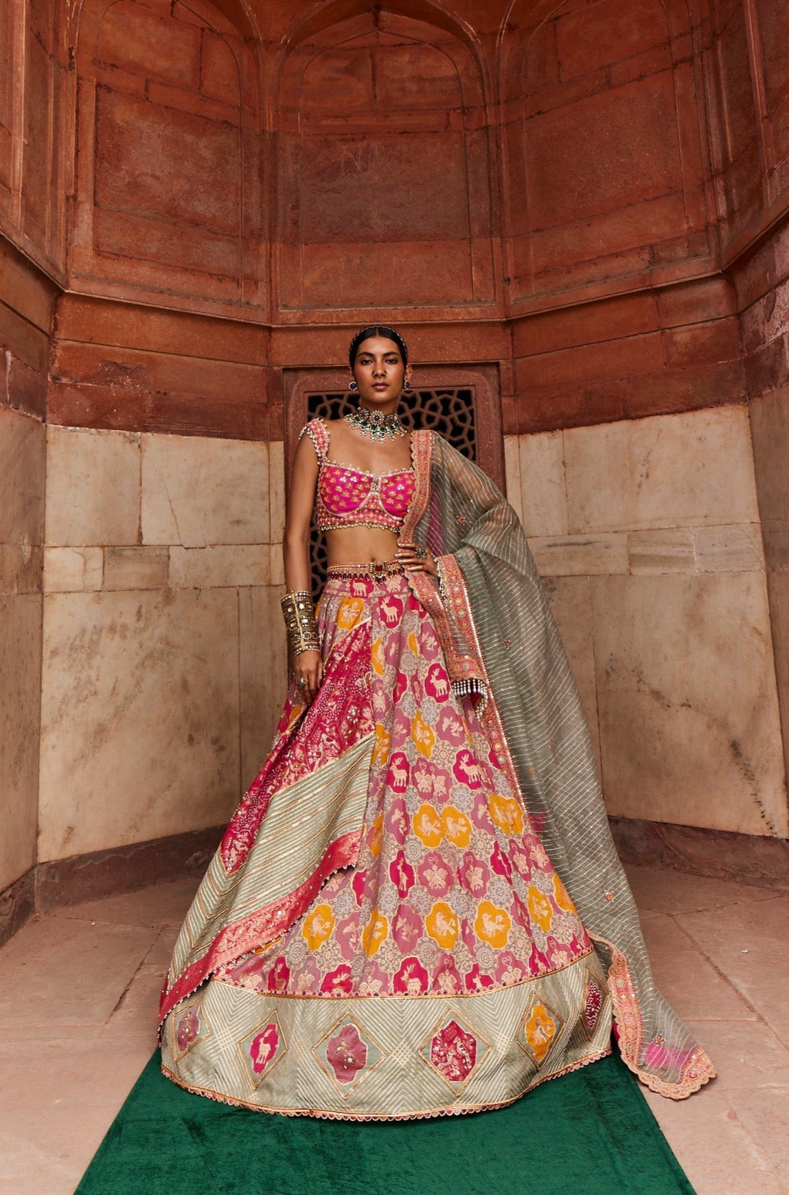 Women's Hot Pink Banarasi Meenakari Lehenga