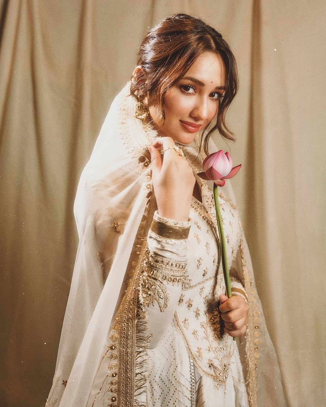 Akansha Sharma in our Ivory Chanderi Silk Anarkali Set