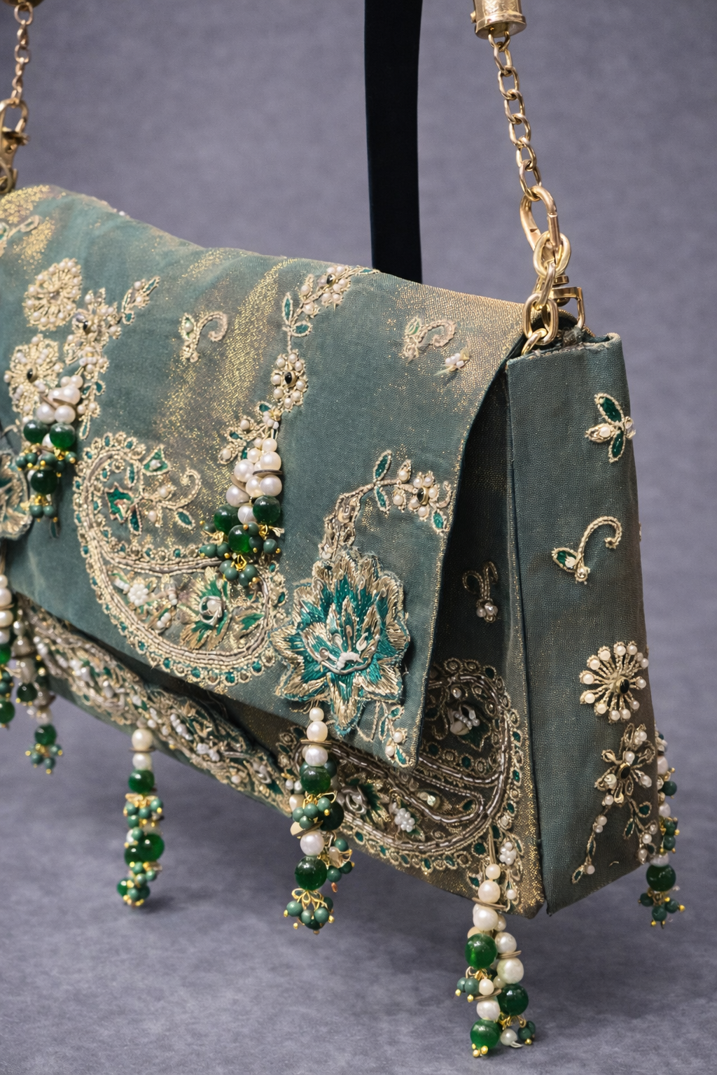 Emerald green tissue sling bag