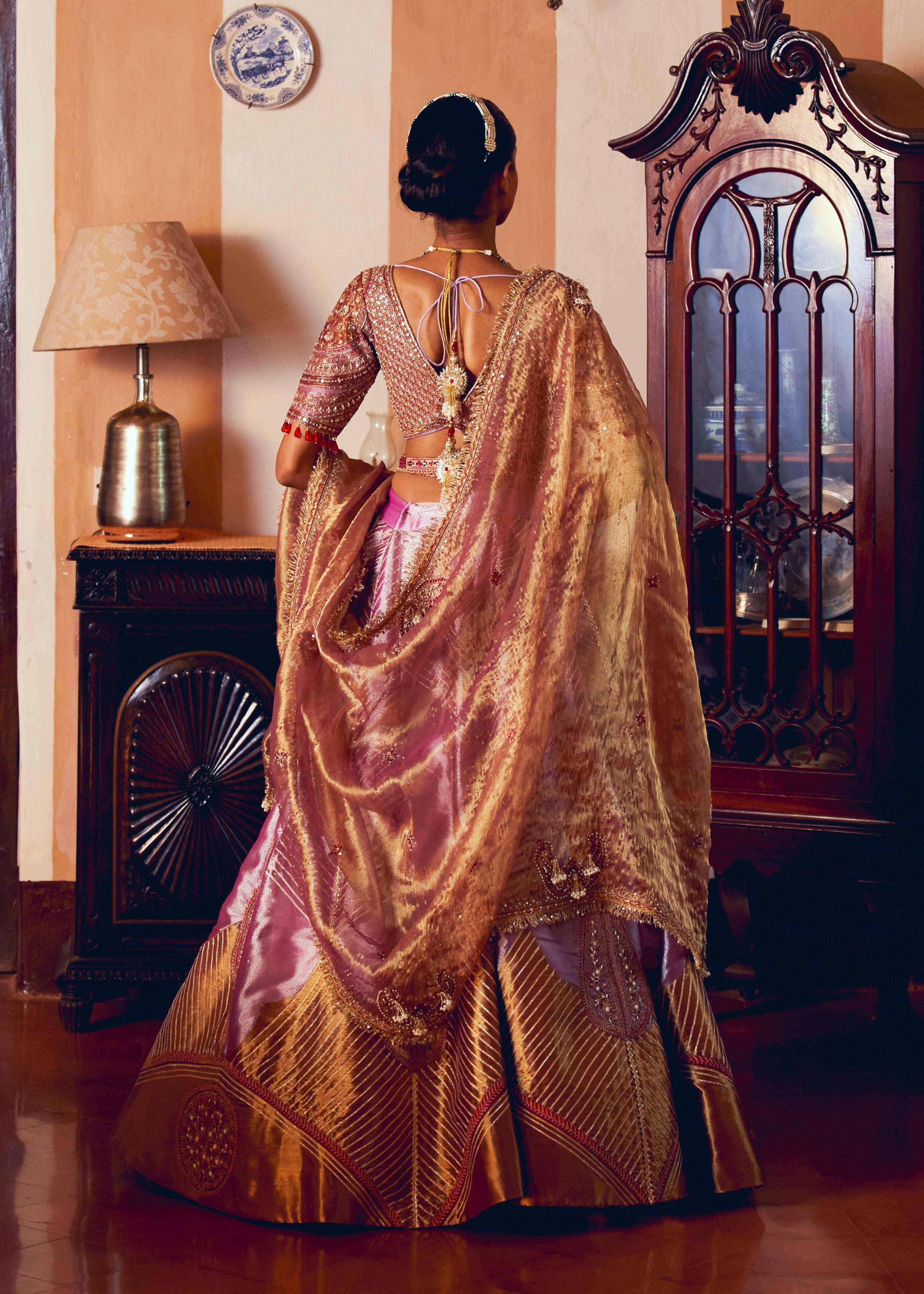 Purple silk zari tissue lehenga set