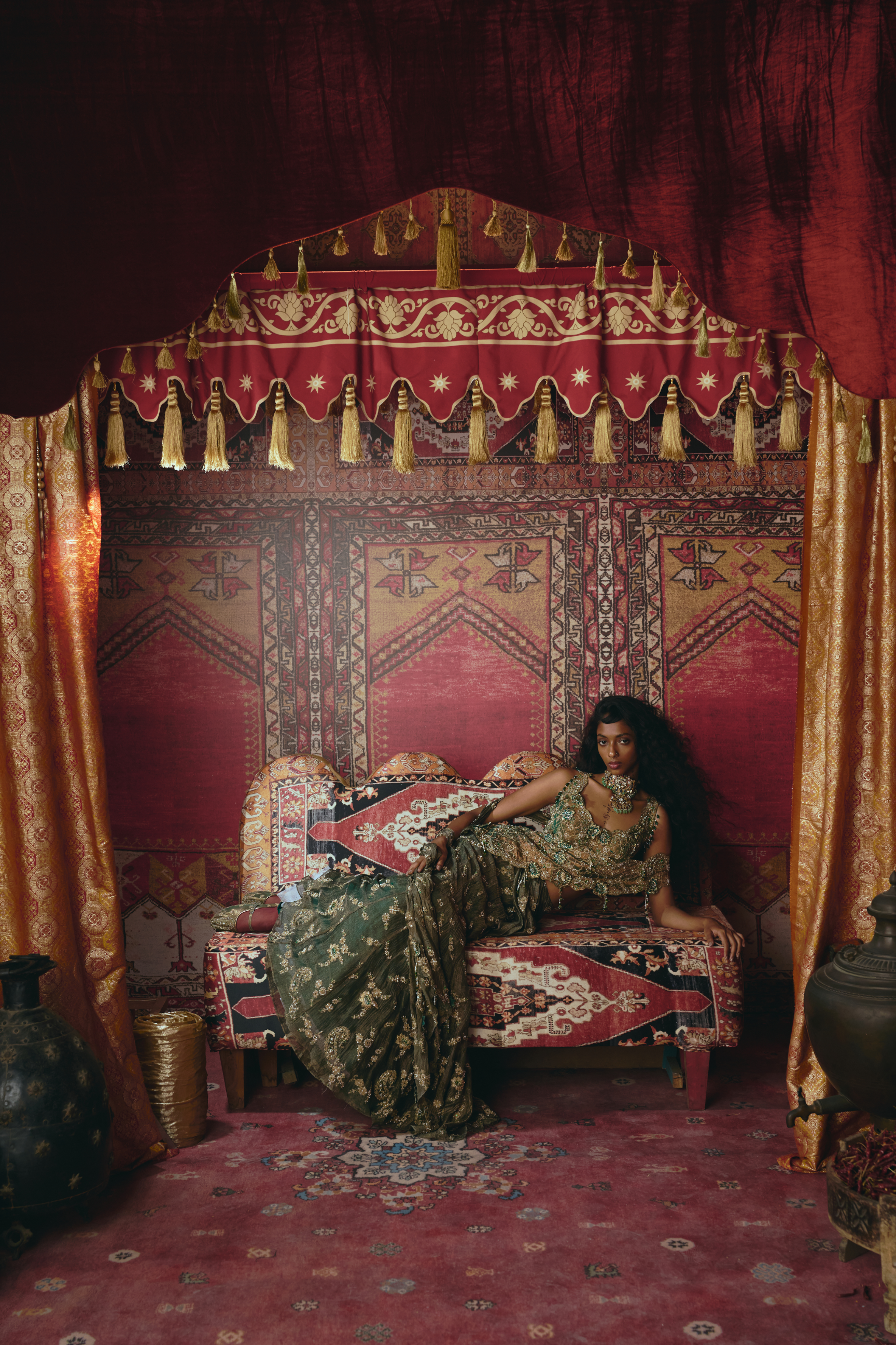 Emerald Green Drape Saree and Blouse Set