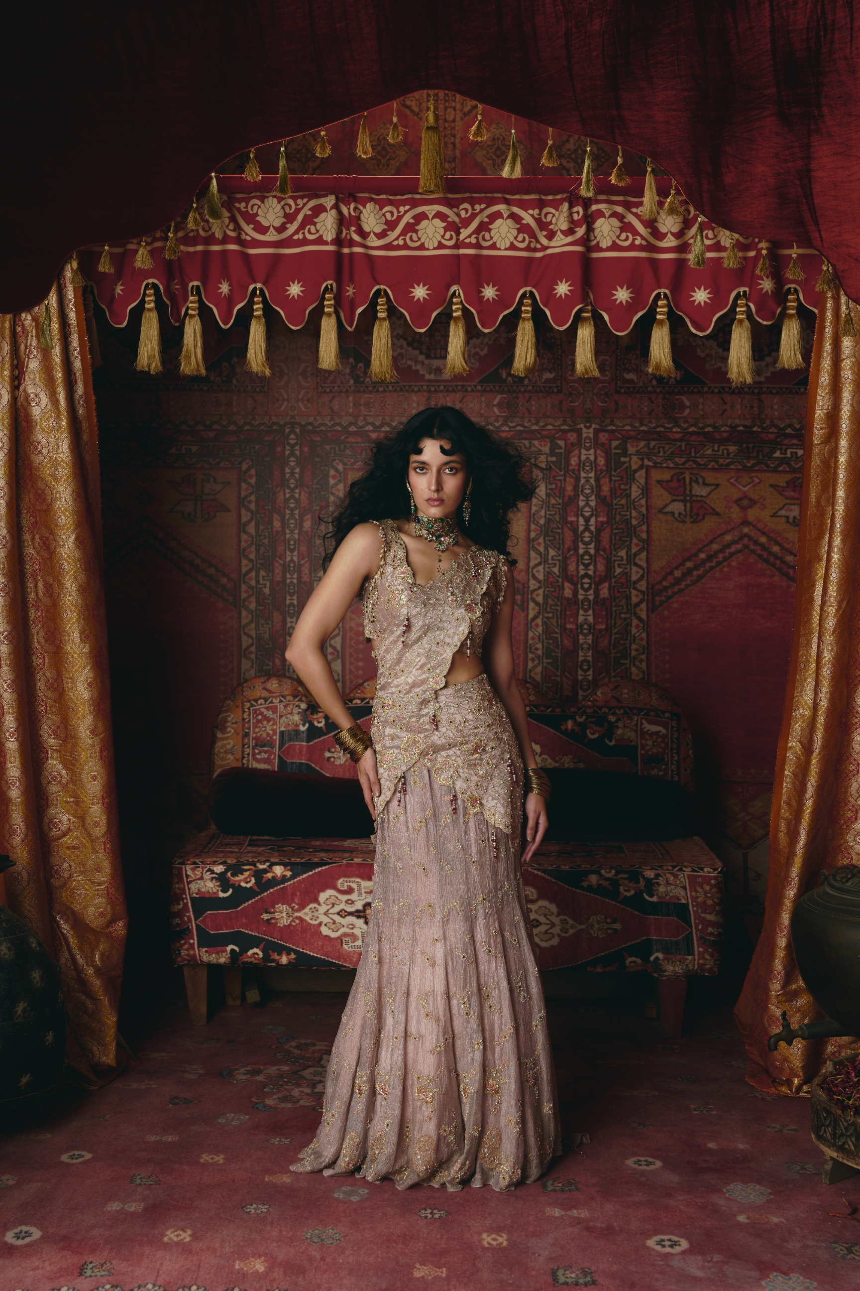 Rose Gold Drape Saree and Blouse Set