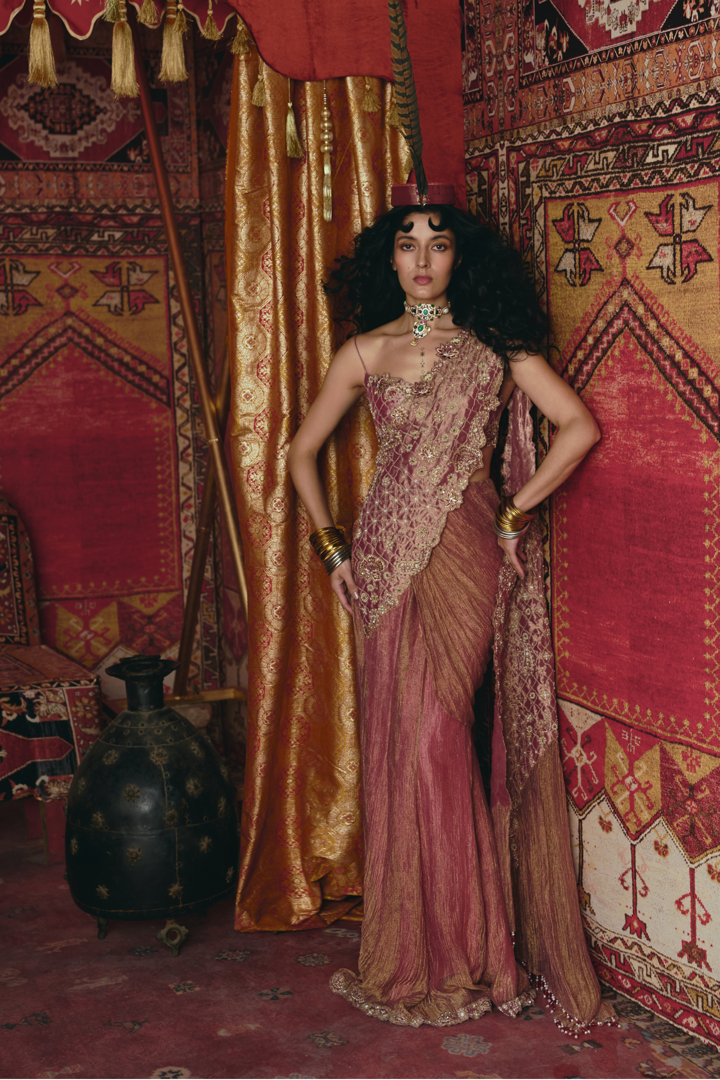 Blush Pink Drape Saree and Blouse Set