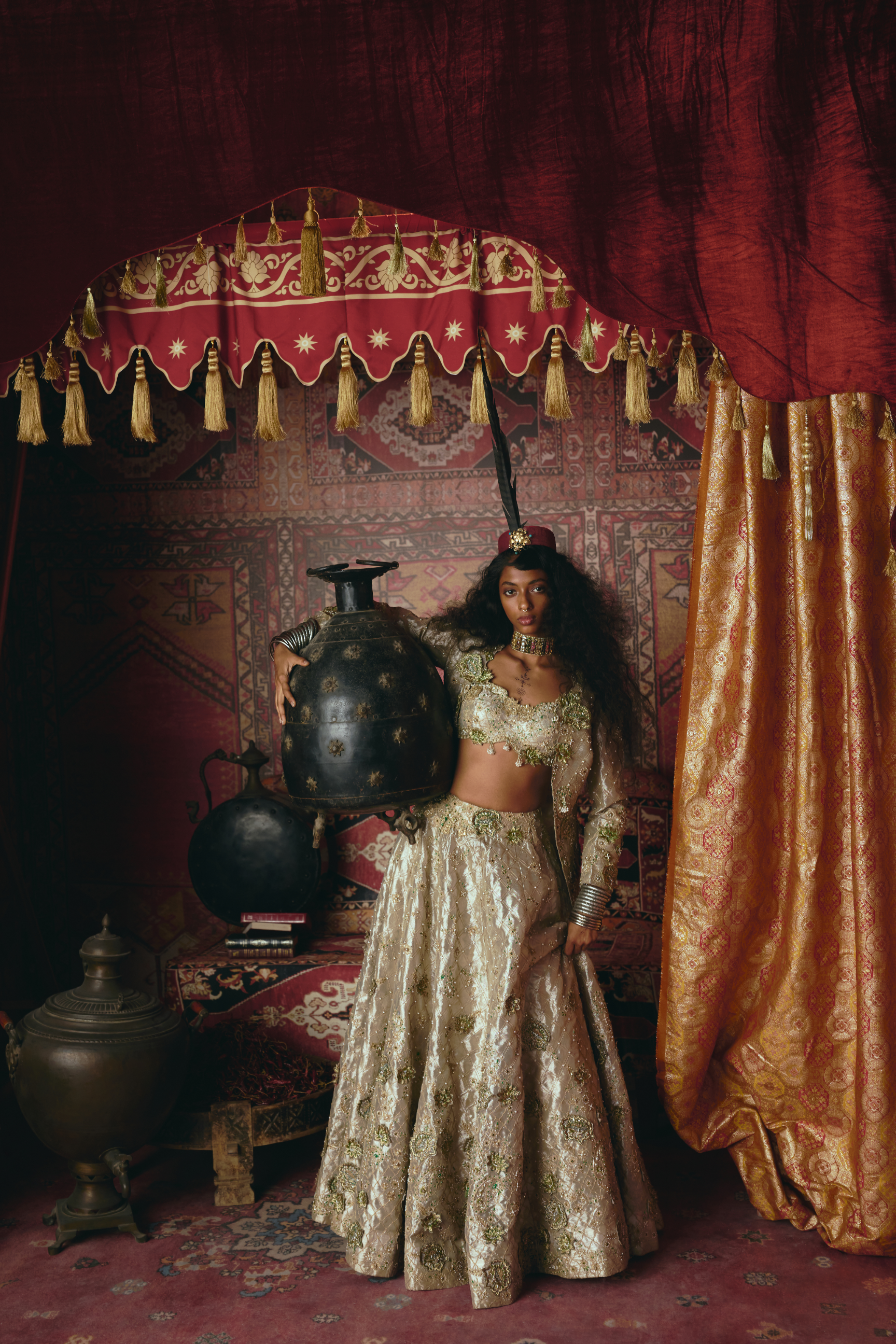 Pearl Gold 3D Flower Lehenga Set