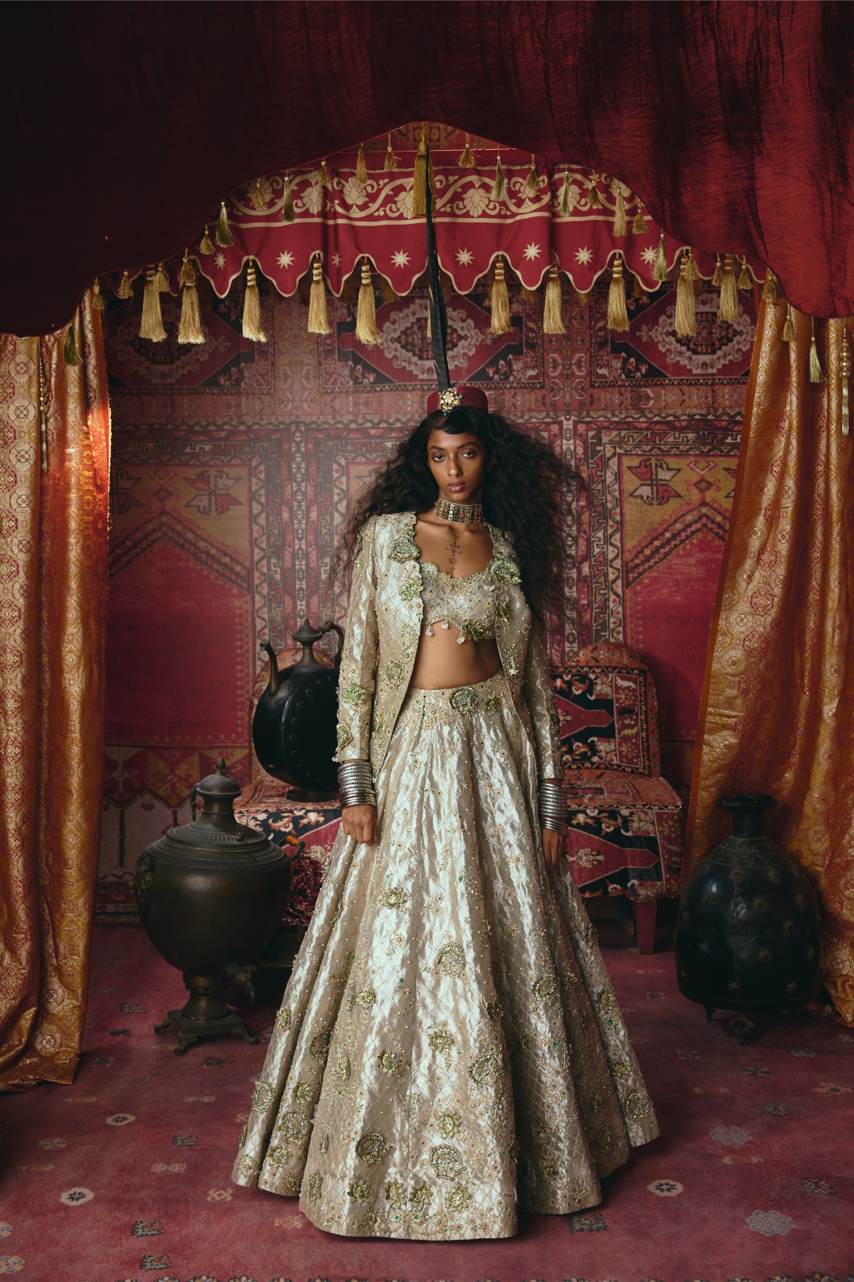 Pearl Gold 3D Flower Lehenga Set