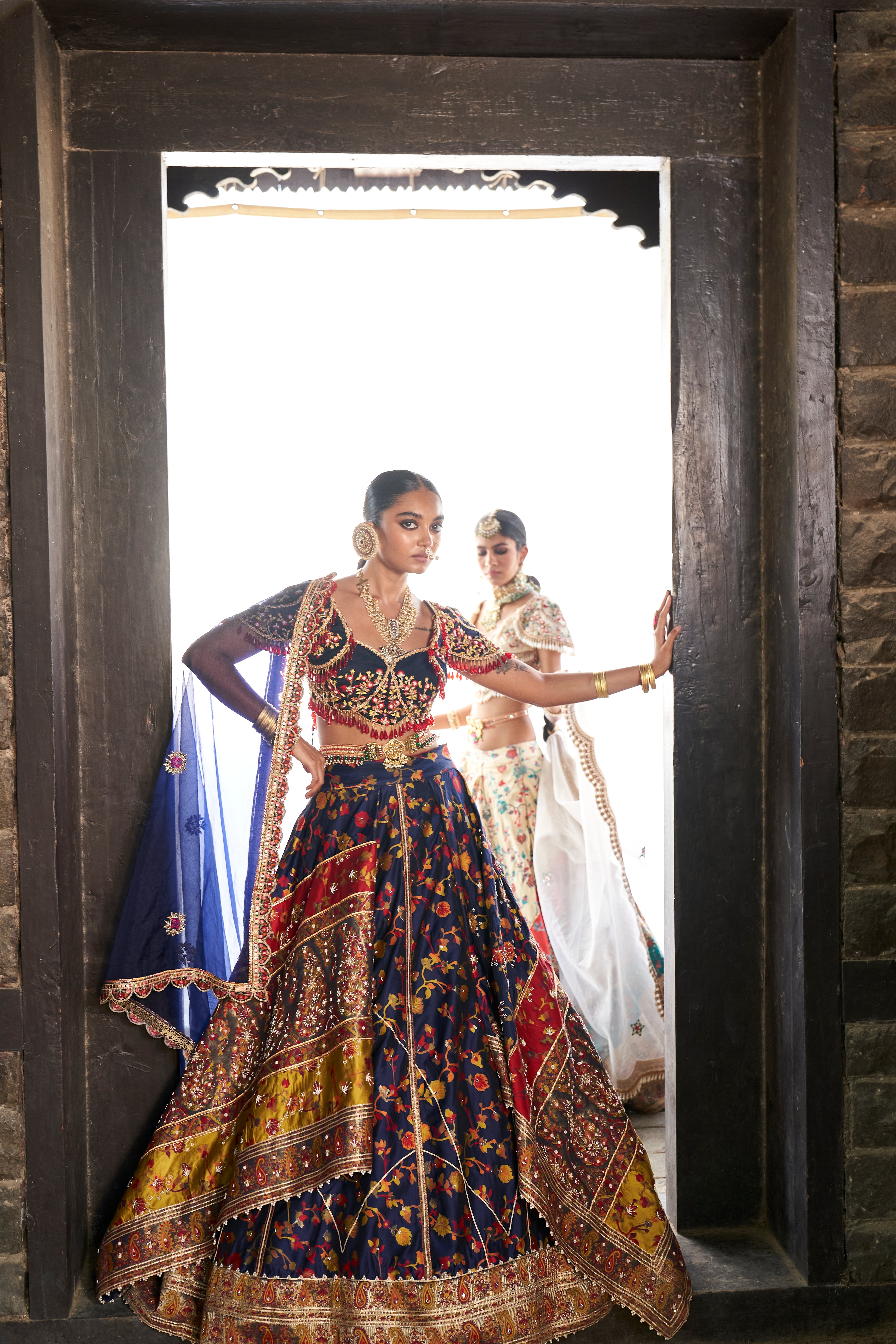 Mid-night Blue Kani Embroidered Lehenga