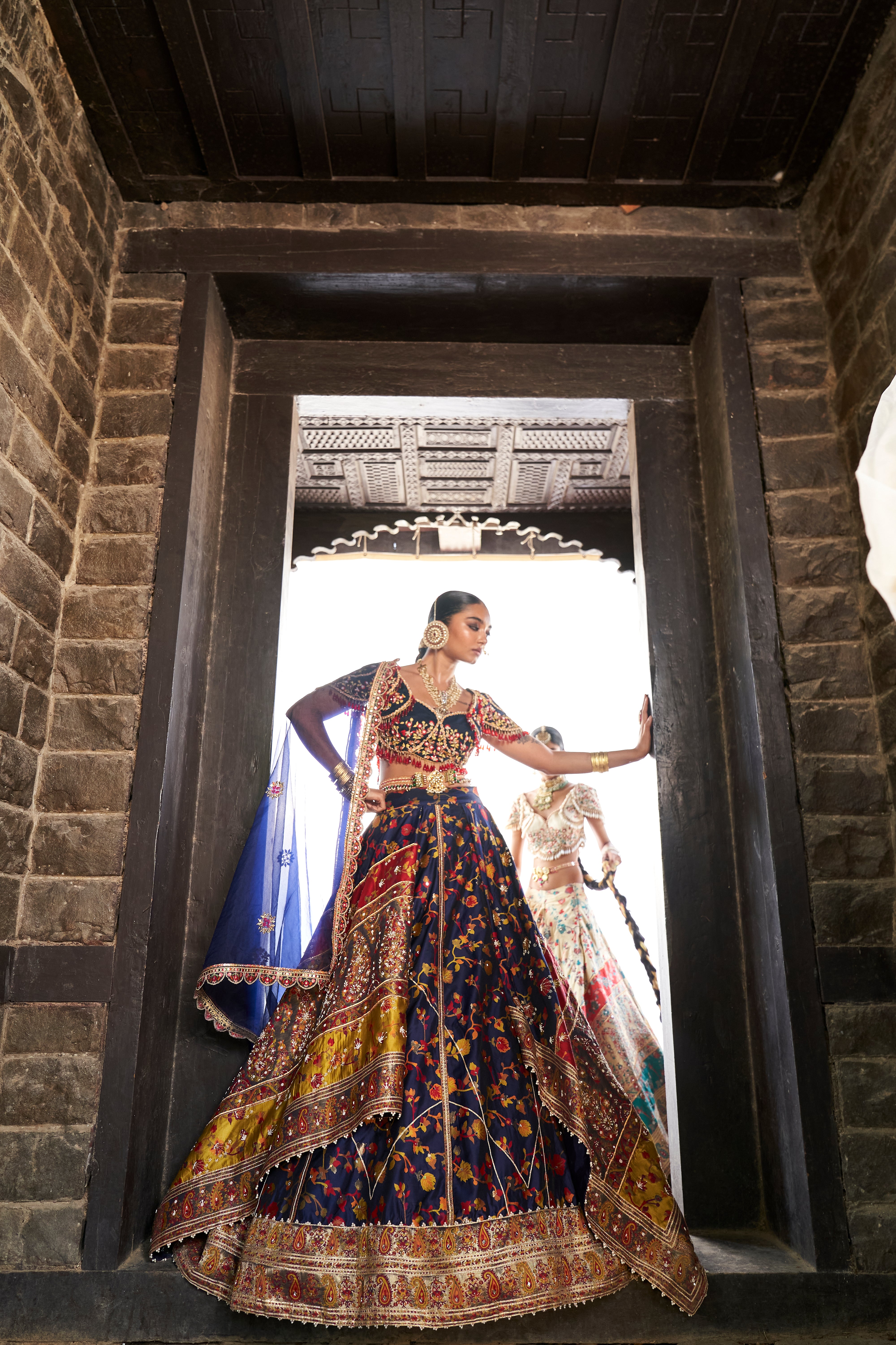 Mid-night Blue Kani Embroidered Lehenga