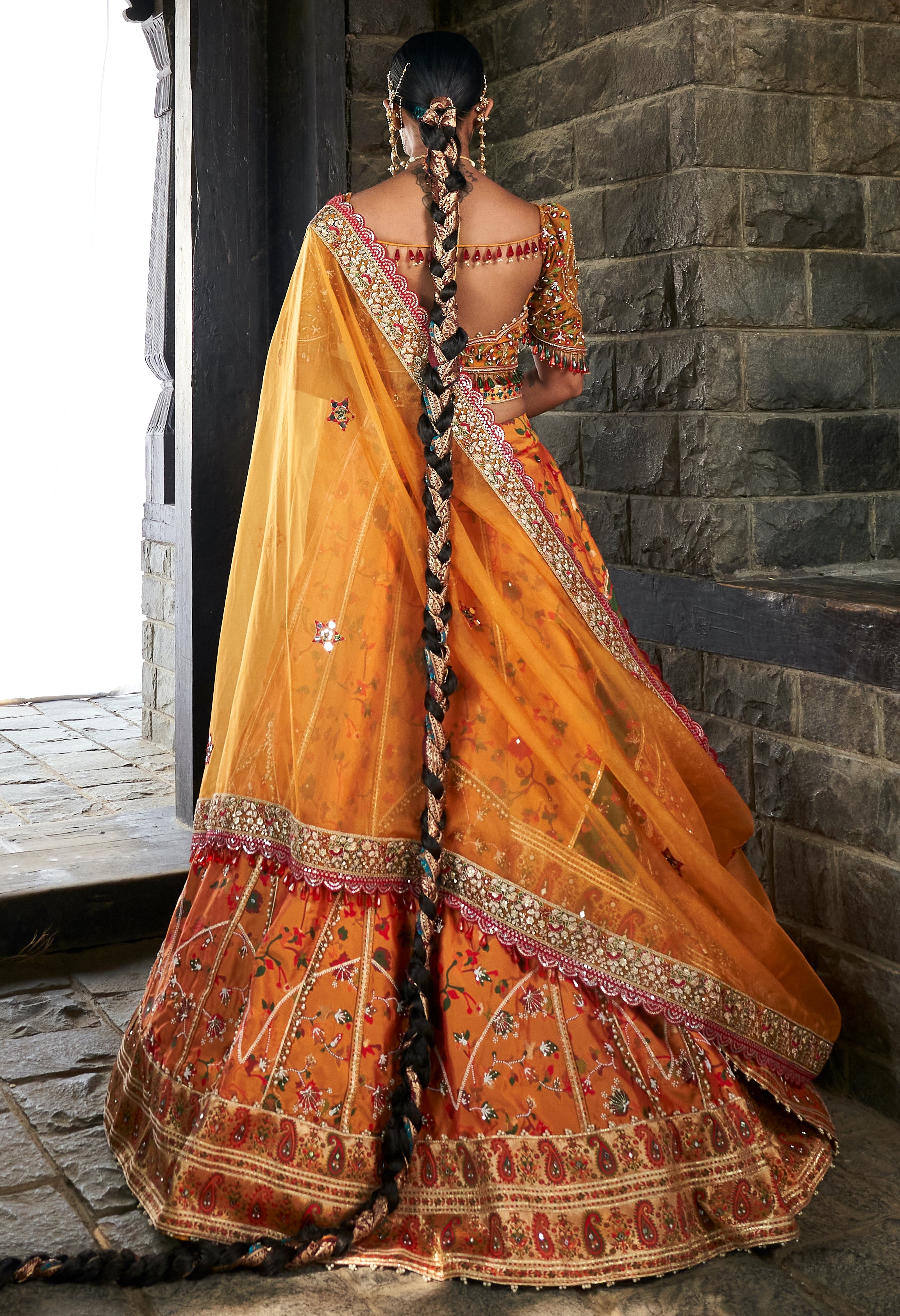 Mustard kani embroidered Lehenga