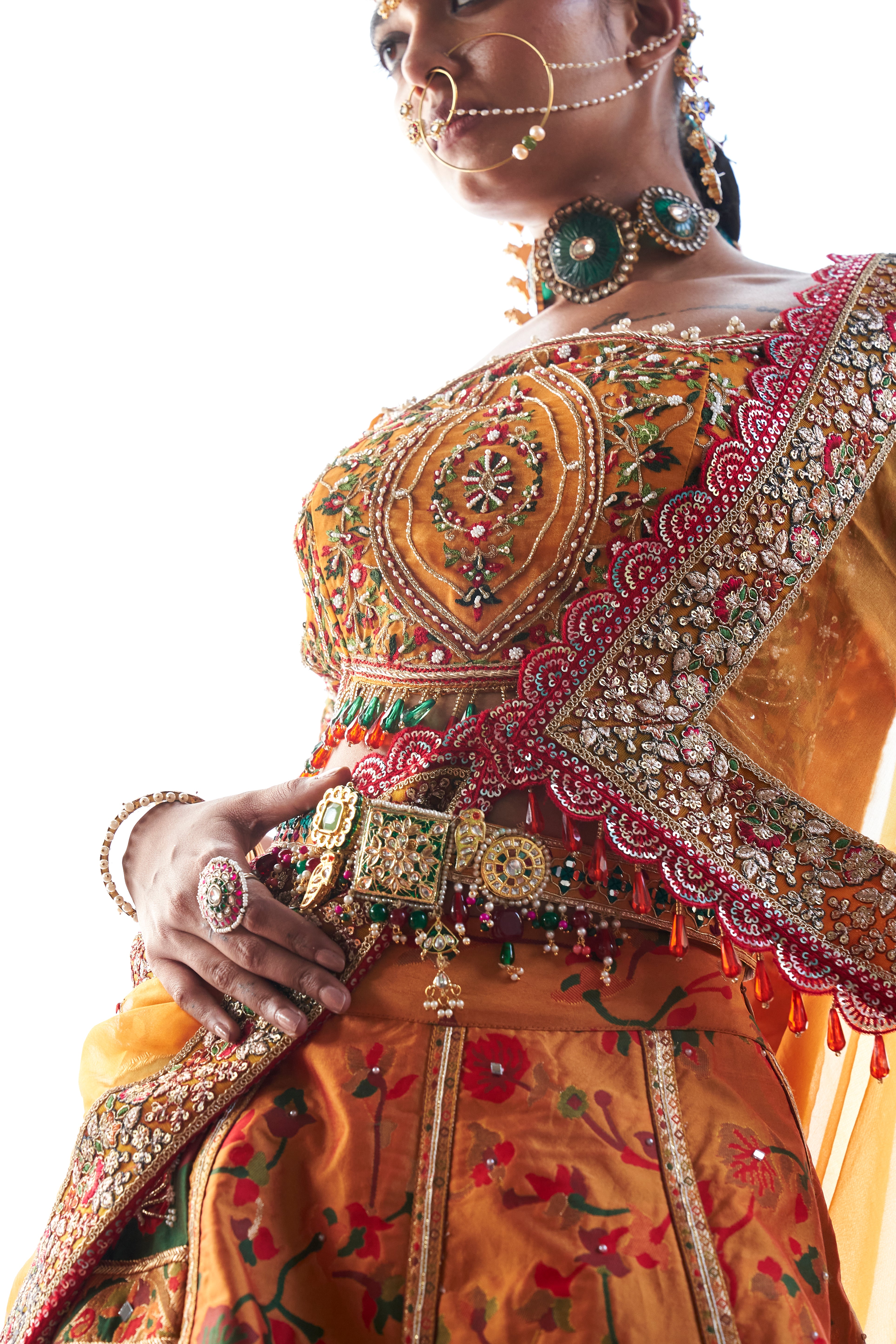 Mustard kani embroidered Lehenga