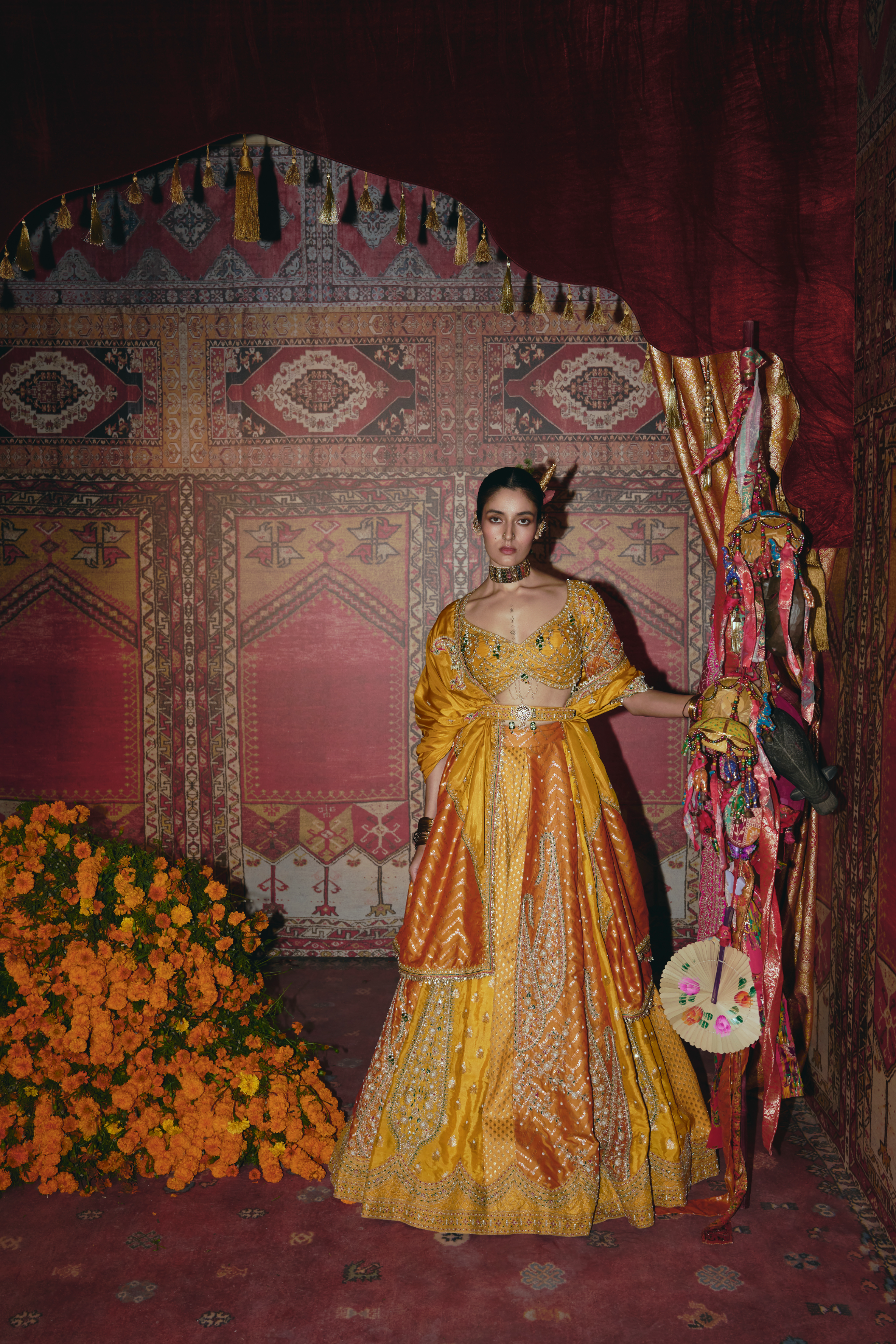 Yellow and Ochre Silk Banarsi Lehenga Set