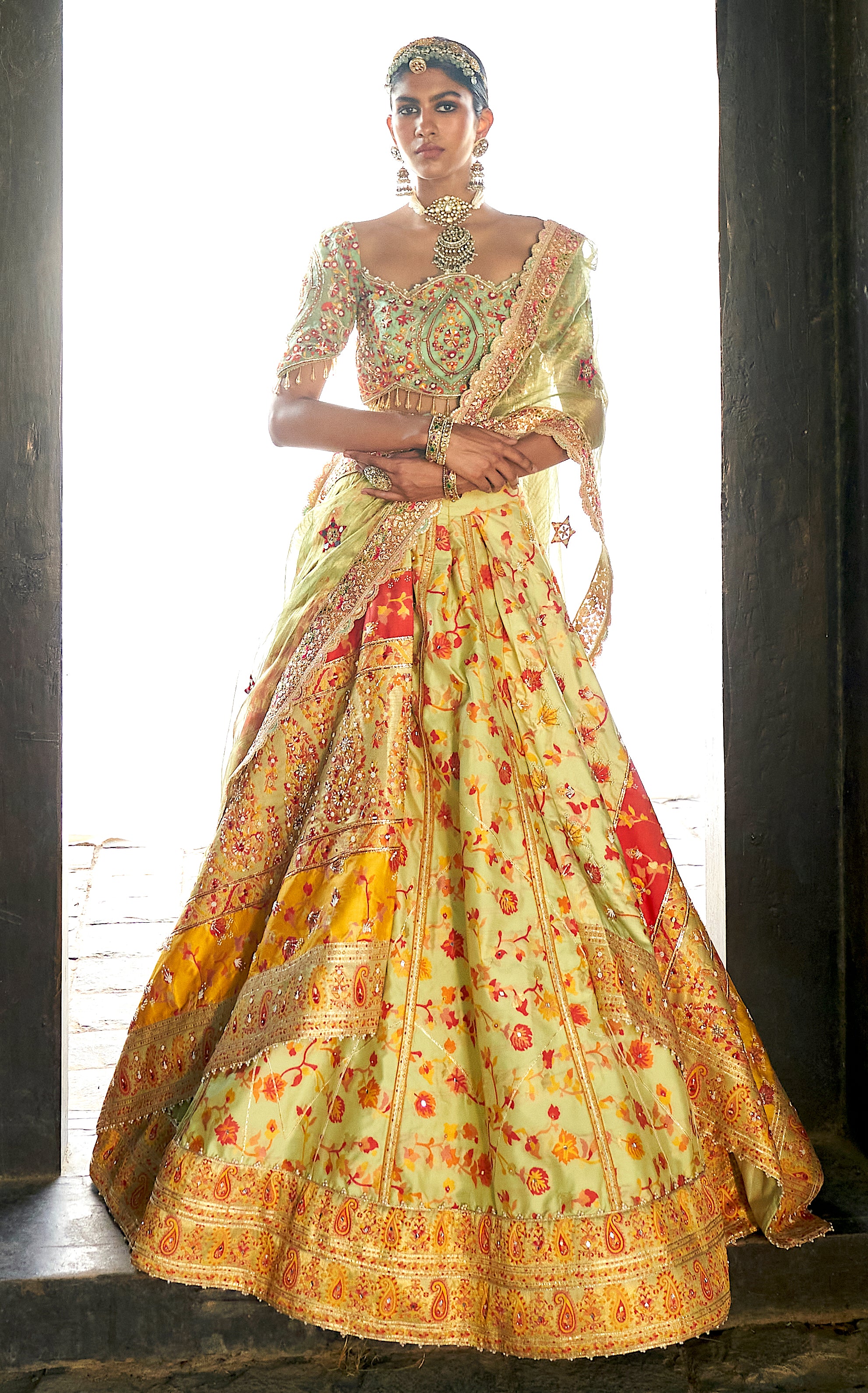 Pista kani Embroidered Lehenga