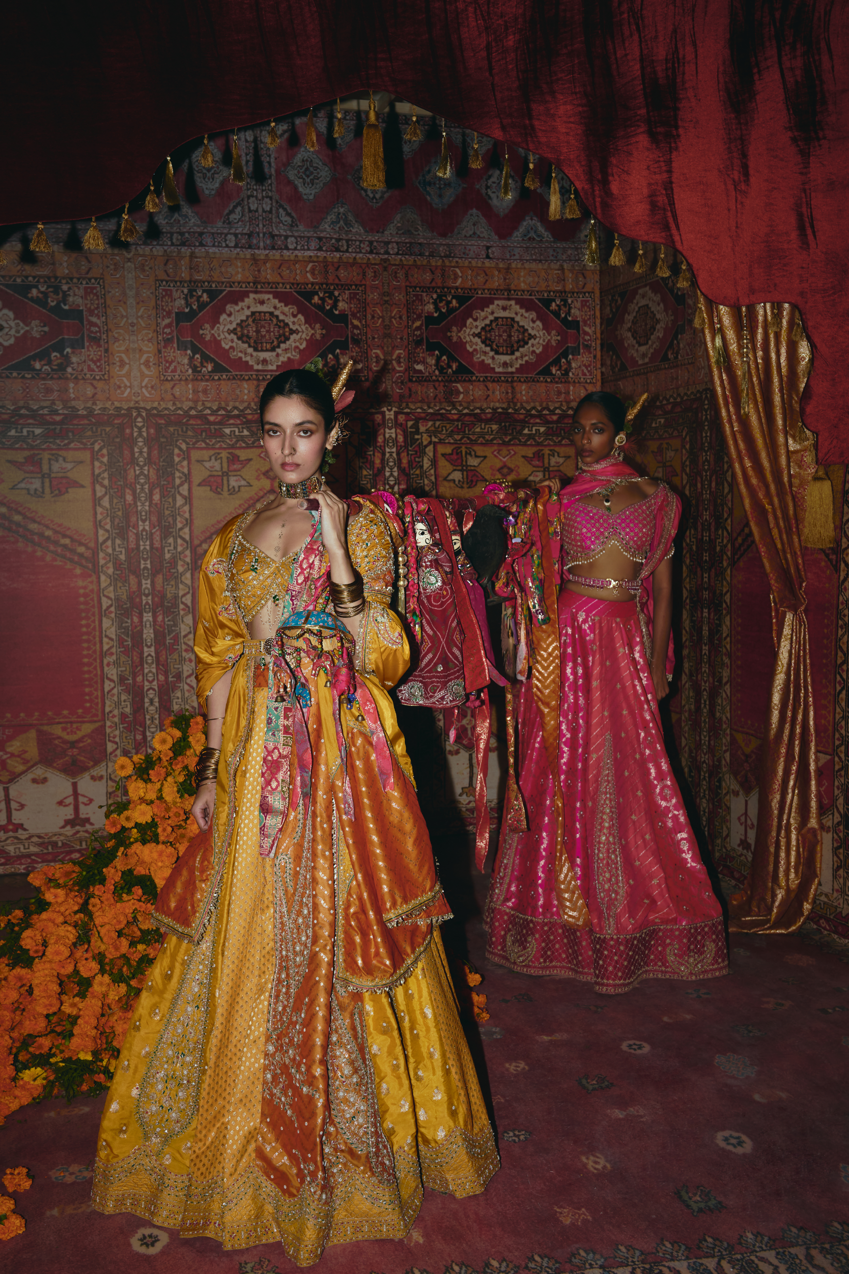 Yellow and Ochre Silk Banarsi Lehenga Set