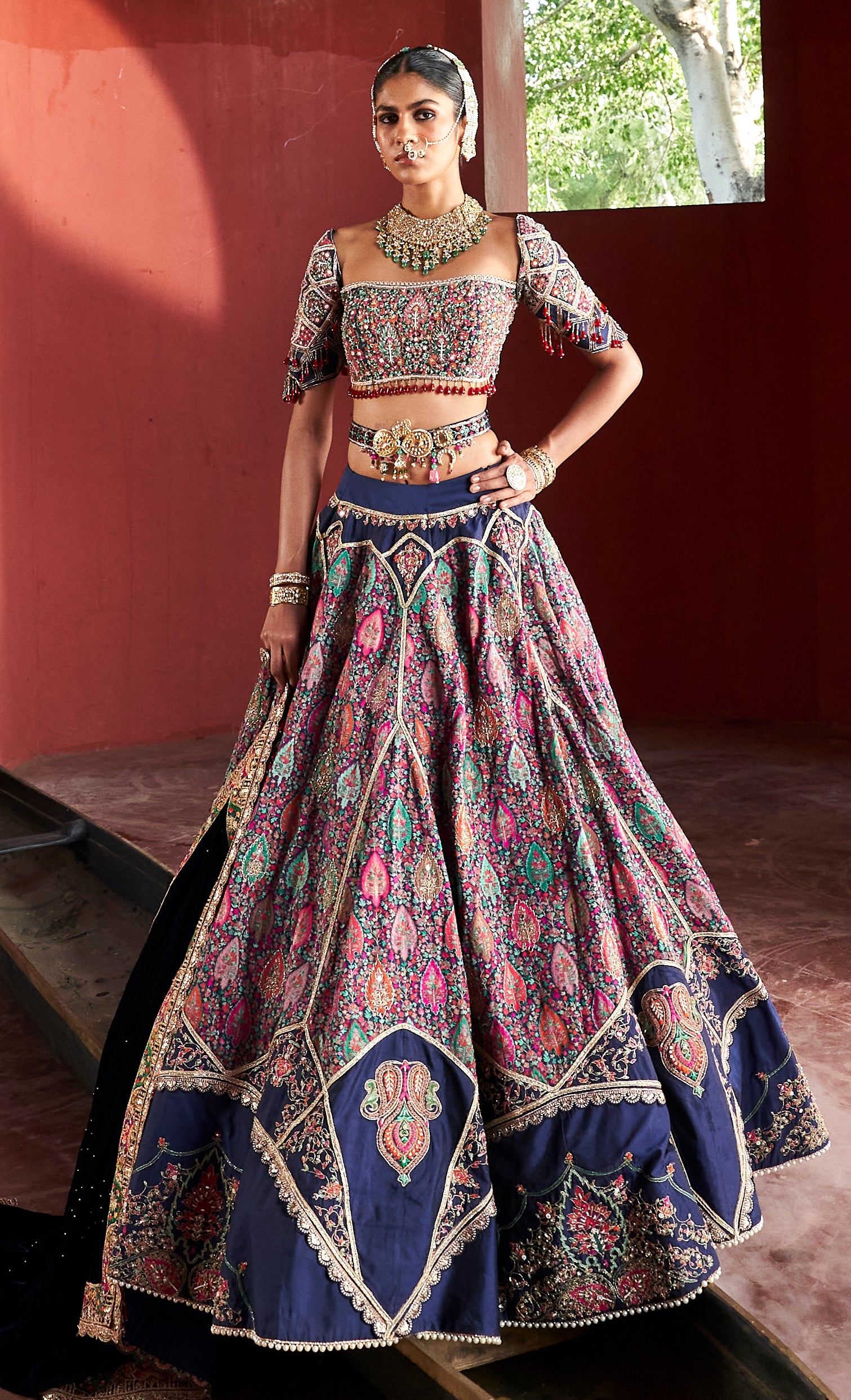 Dark Blue Jamawar Lehnga set