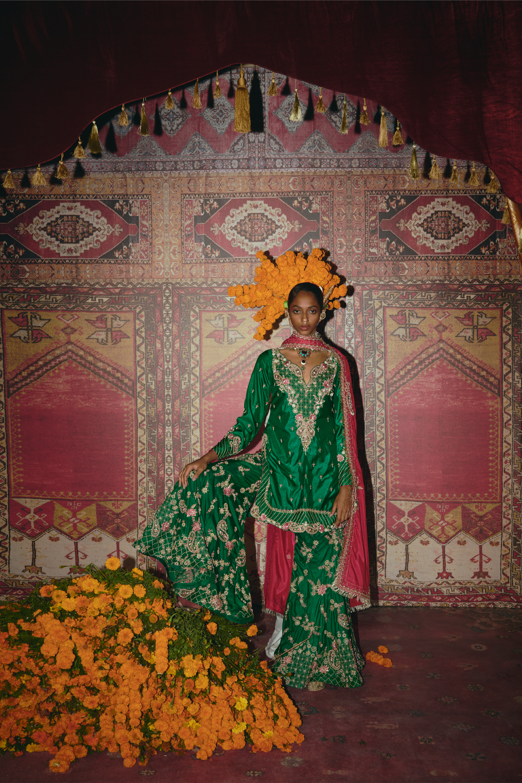 Green Soft Silk Sharara Set