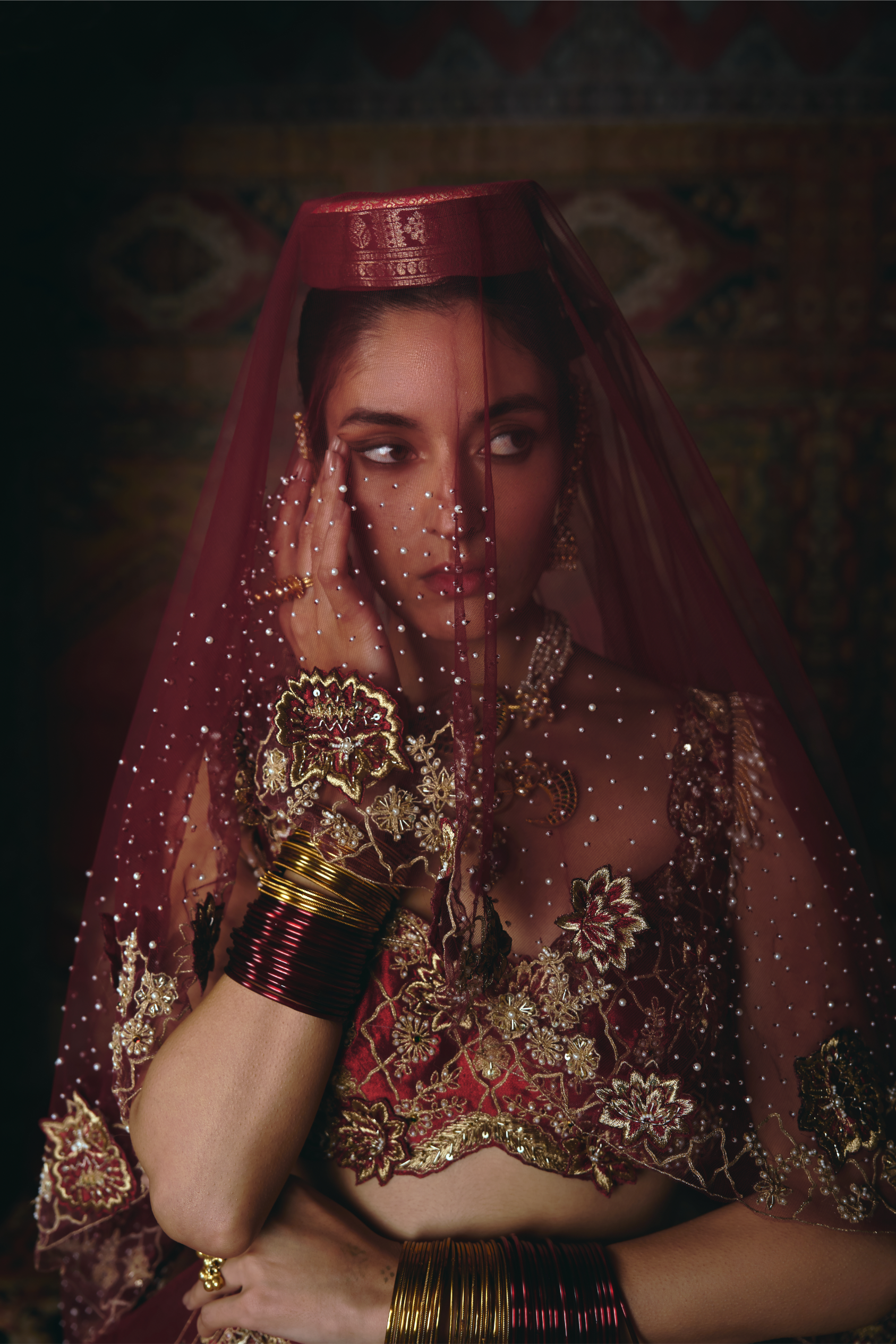 Maroon 3D Flower Lehenga Set