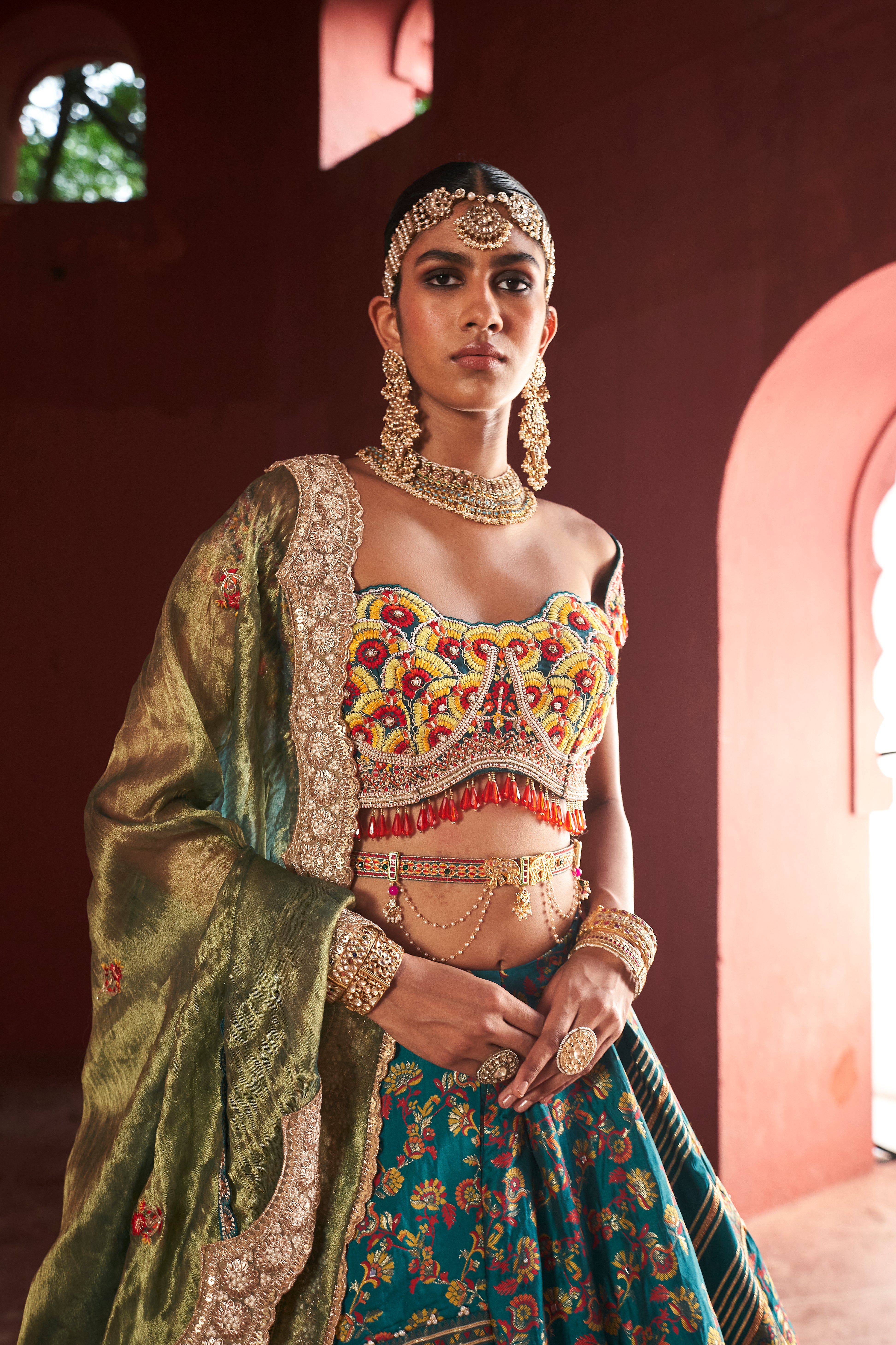 Teal kani Embroidered Lehenga