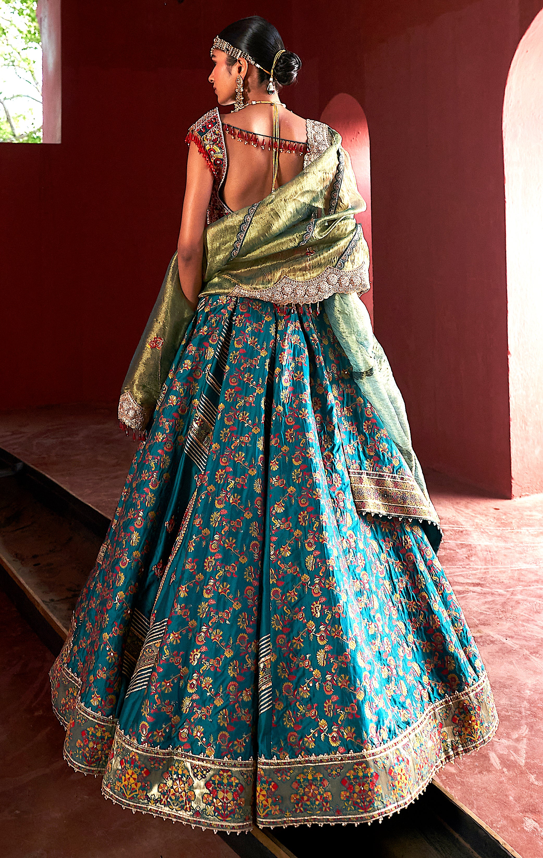 Teal kani Embroidered Lehenga