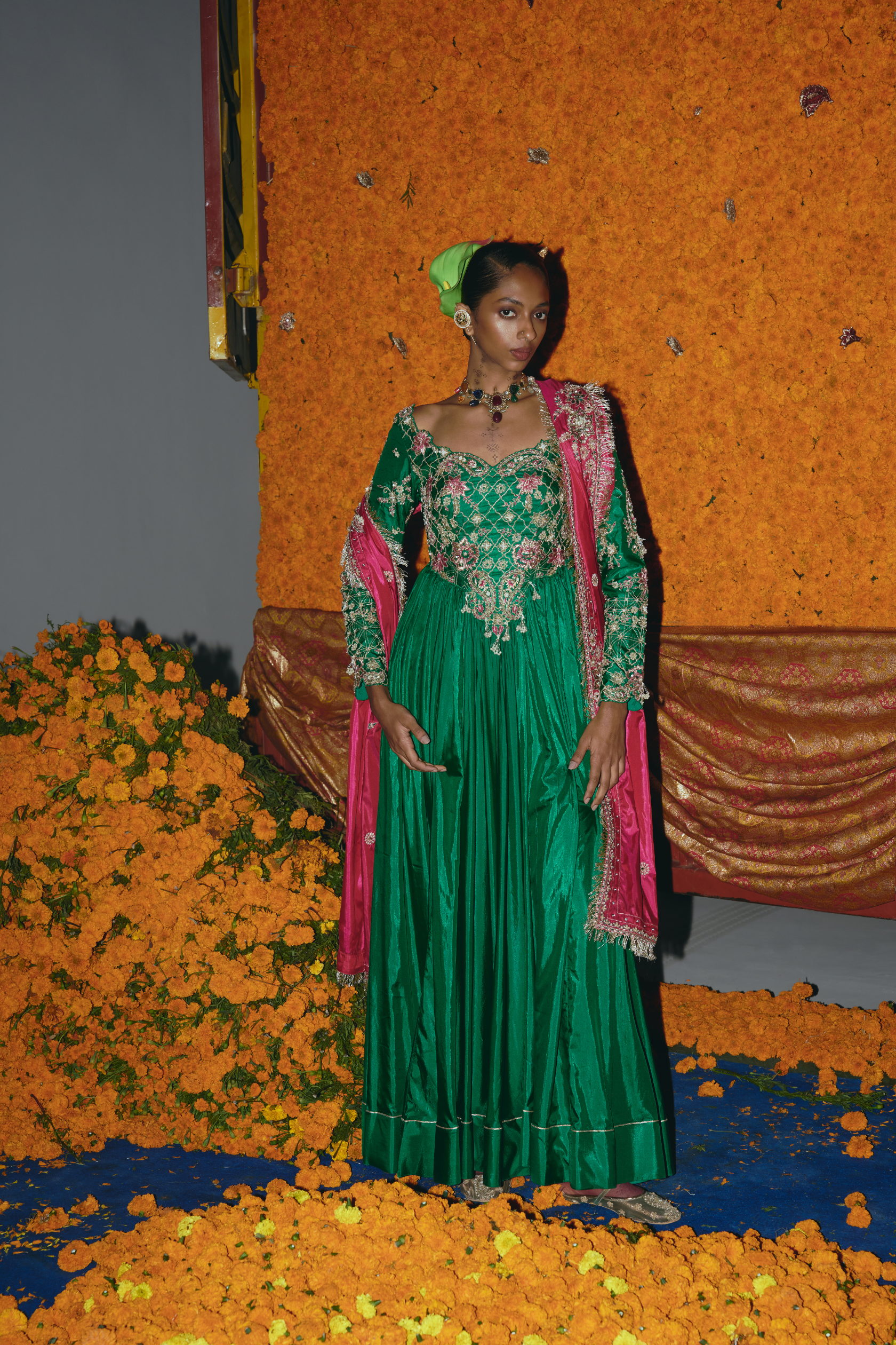 Green Soft Silk Anarkali Set