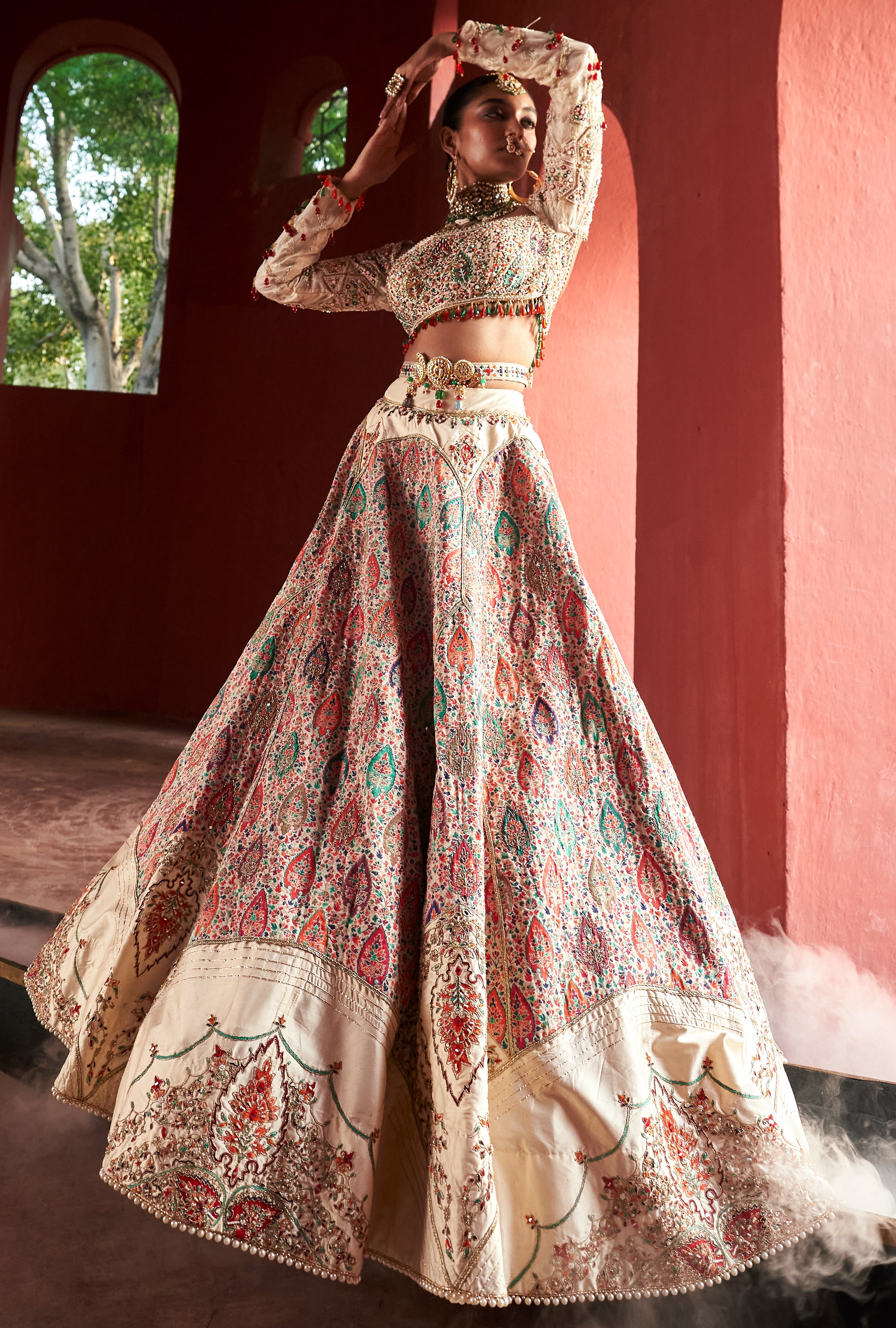 Ivory Jamawar Lehenga