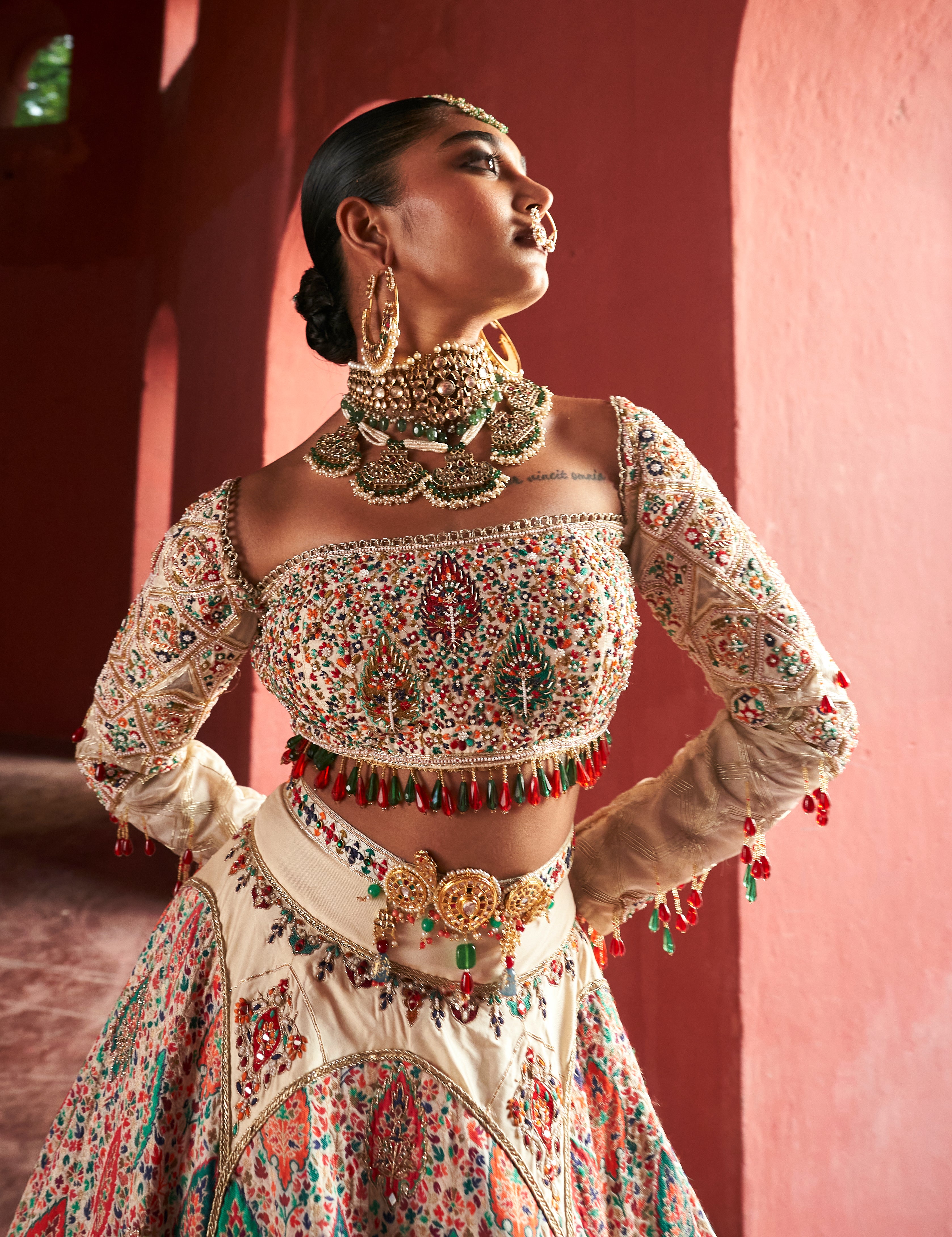 Ivory Jamawar Lehenga