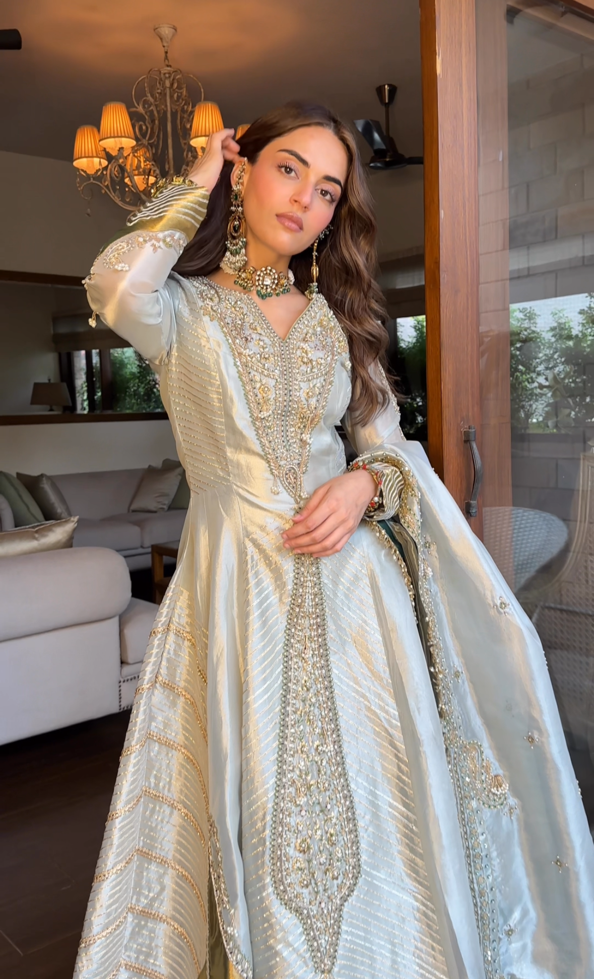 Mehak bakshi in our Pearl gold silk zari tissue anarkali