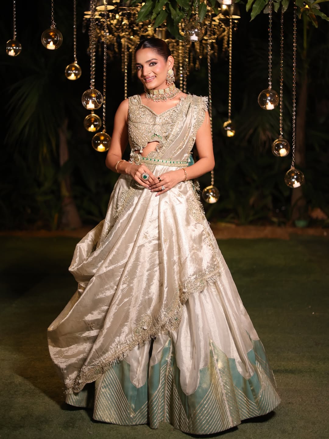 Supriya Nagpal in our Pearl gold silk zari tissue lehnga set