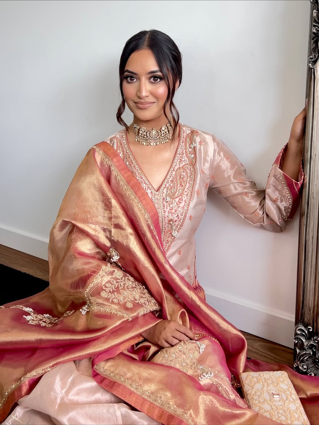 Natasha Shah in our Rose gold short kurta and sharara set