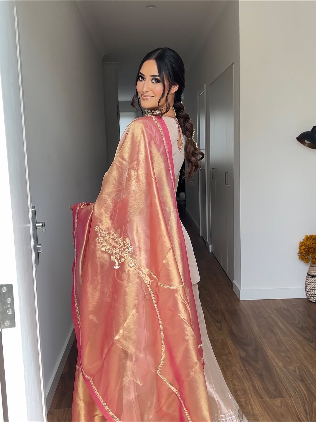 Natasha Shah in our Rose gold short kurta and sharara set