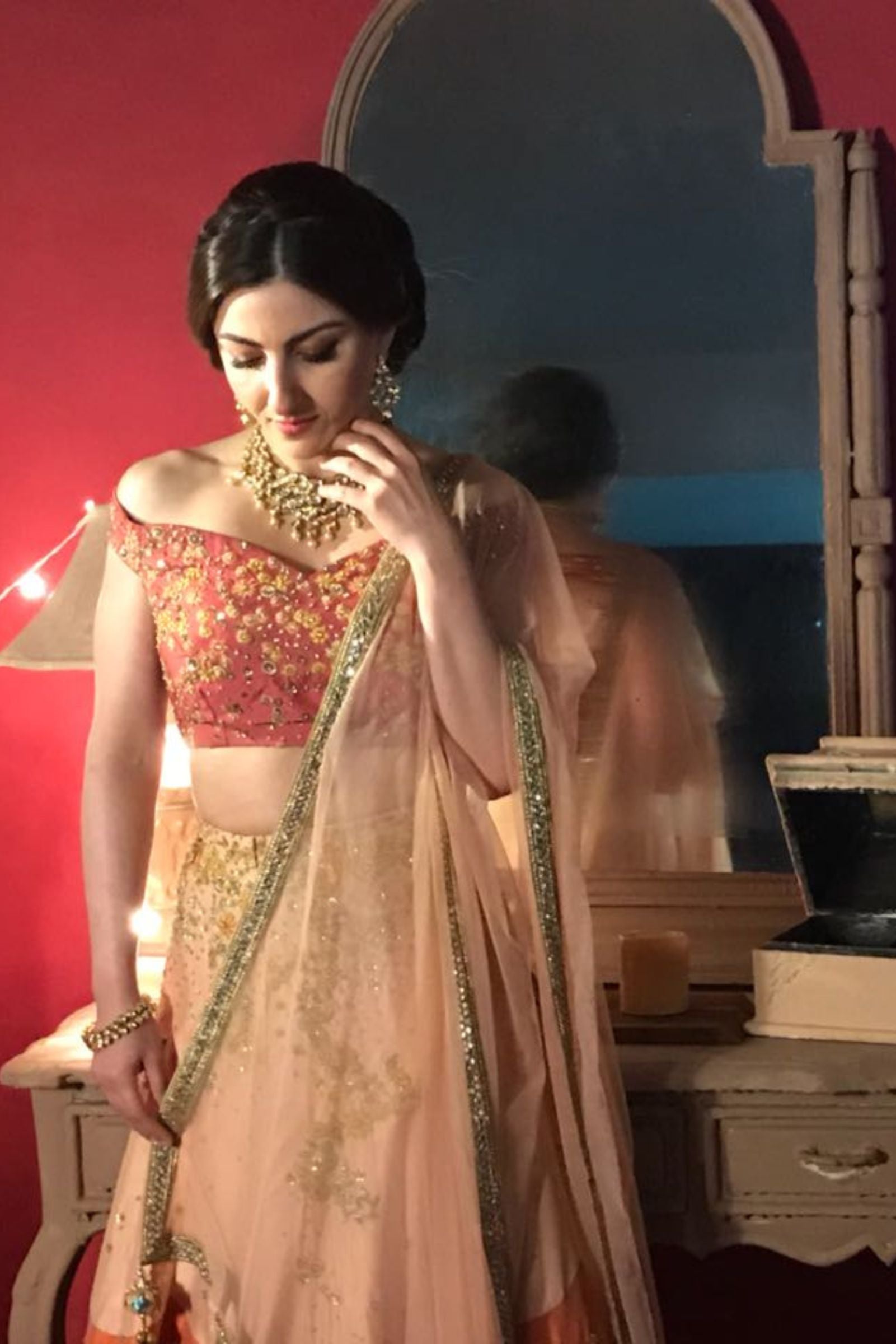 Soha Ali Khan in Peach Silk Lehenga