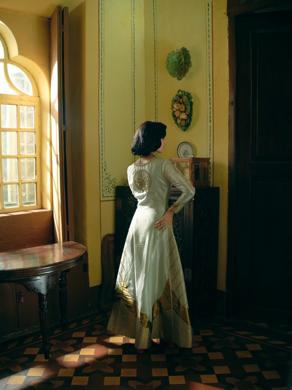 Mehak bakshi in our Pearl gold silk zari tissue anarkali