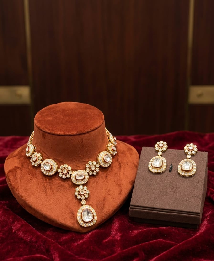 Classic Polki Diamond Necklace Set