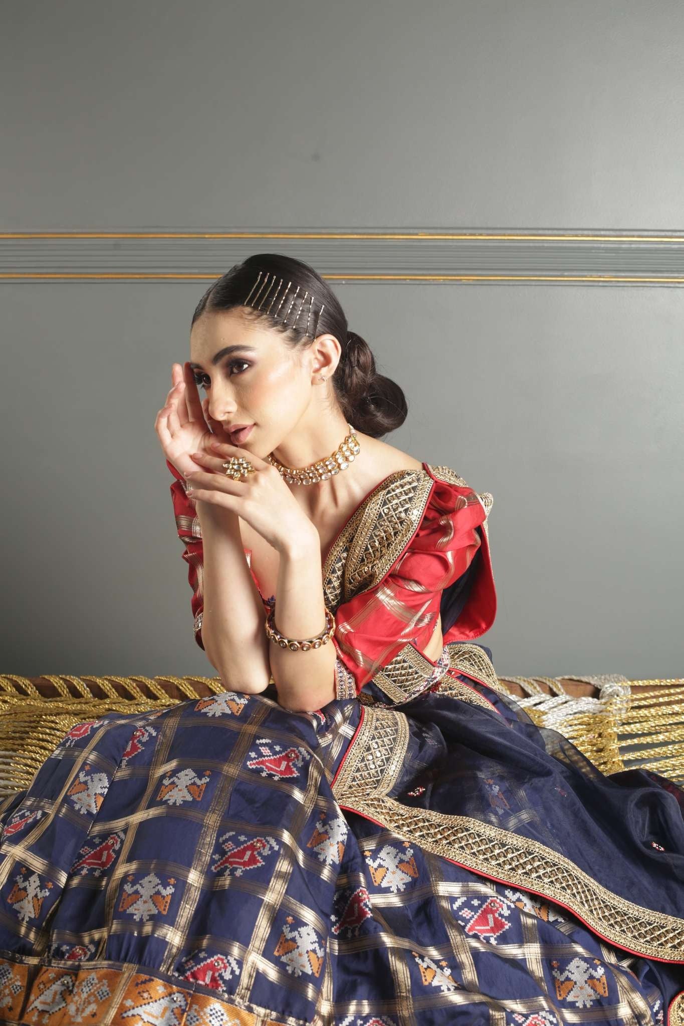 Midnight Blue woven Patola Lehenga Set