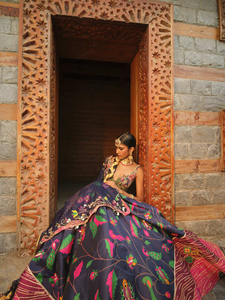 Dark Blue Zari Woven Paithani Lehenga