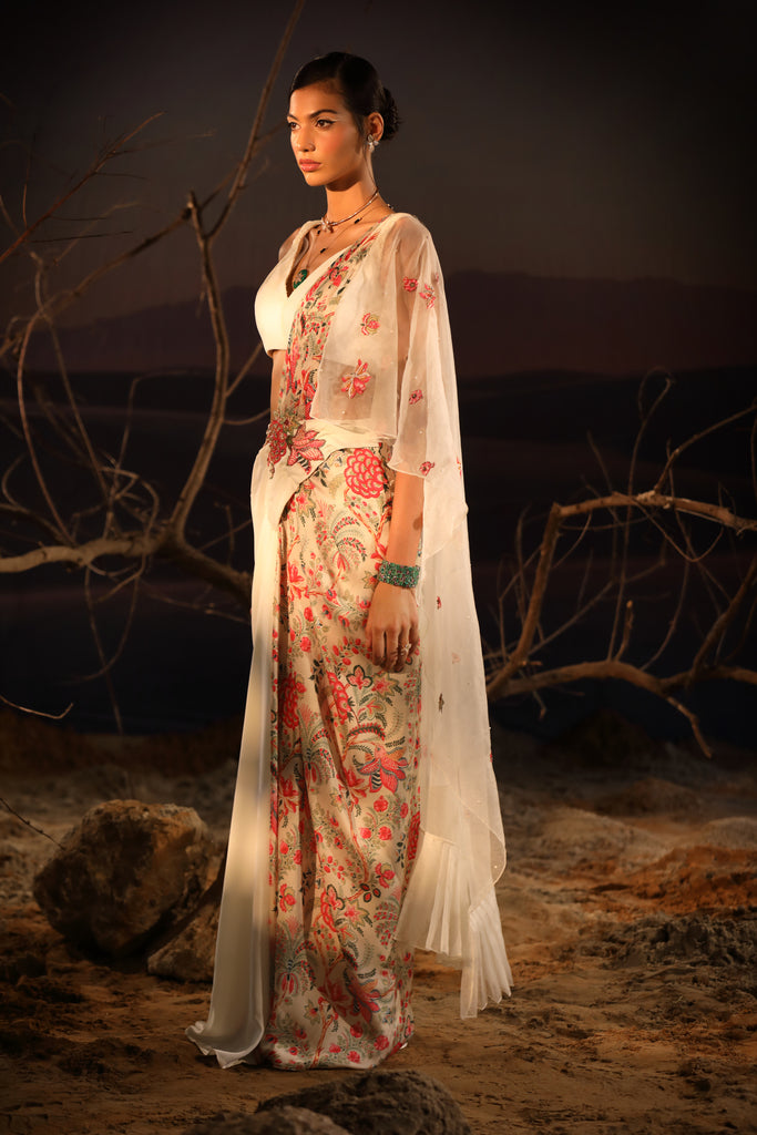 IVORY ORGANZA PALLA SAREE