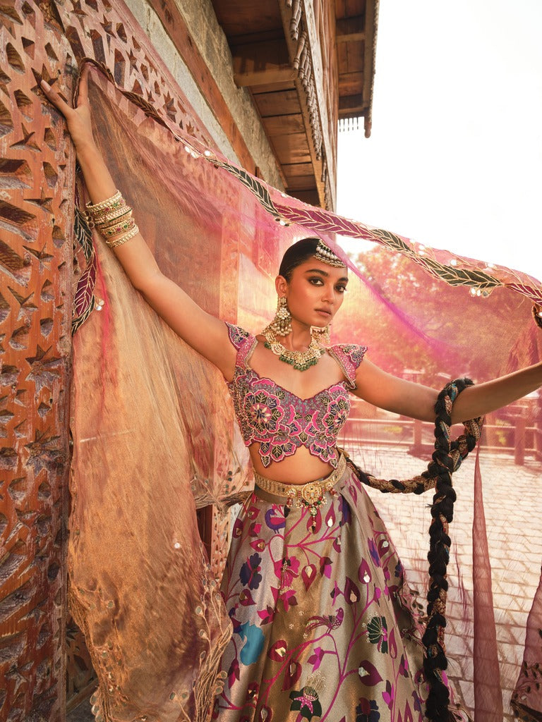 Purple Zari Woven Paithani Lehenga