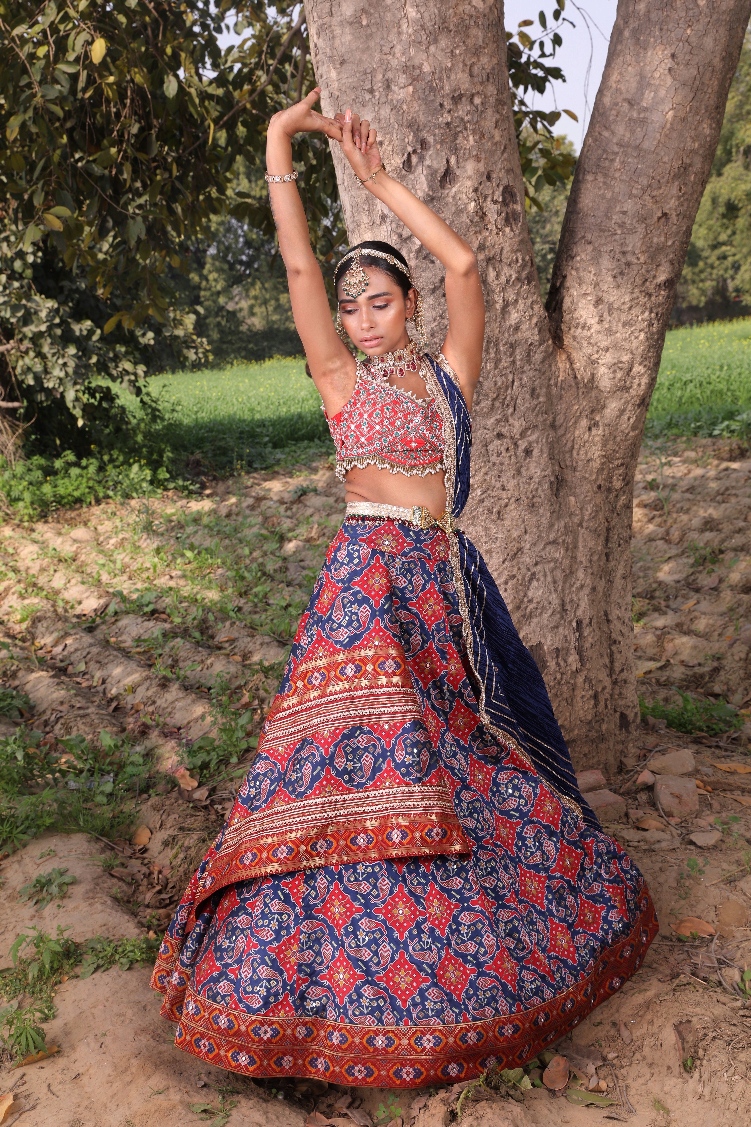 Aditi Gupta Woven Patola Lehenga Set | Blue, Resham, Pure Silk Banarasi,  Square, Puff Sleeves | Aza fashion, Fashion, Lehenga