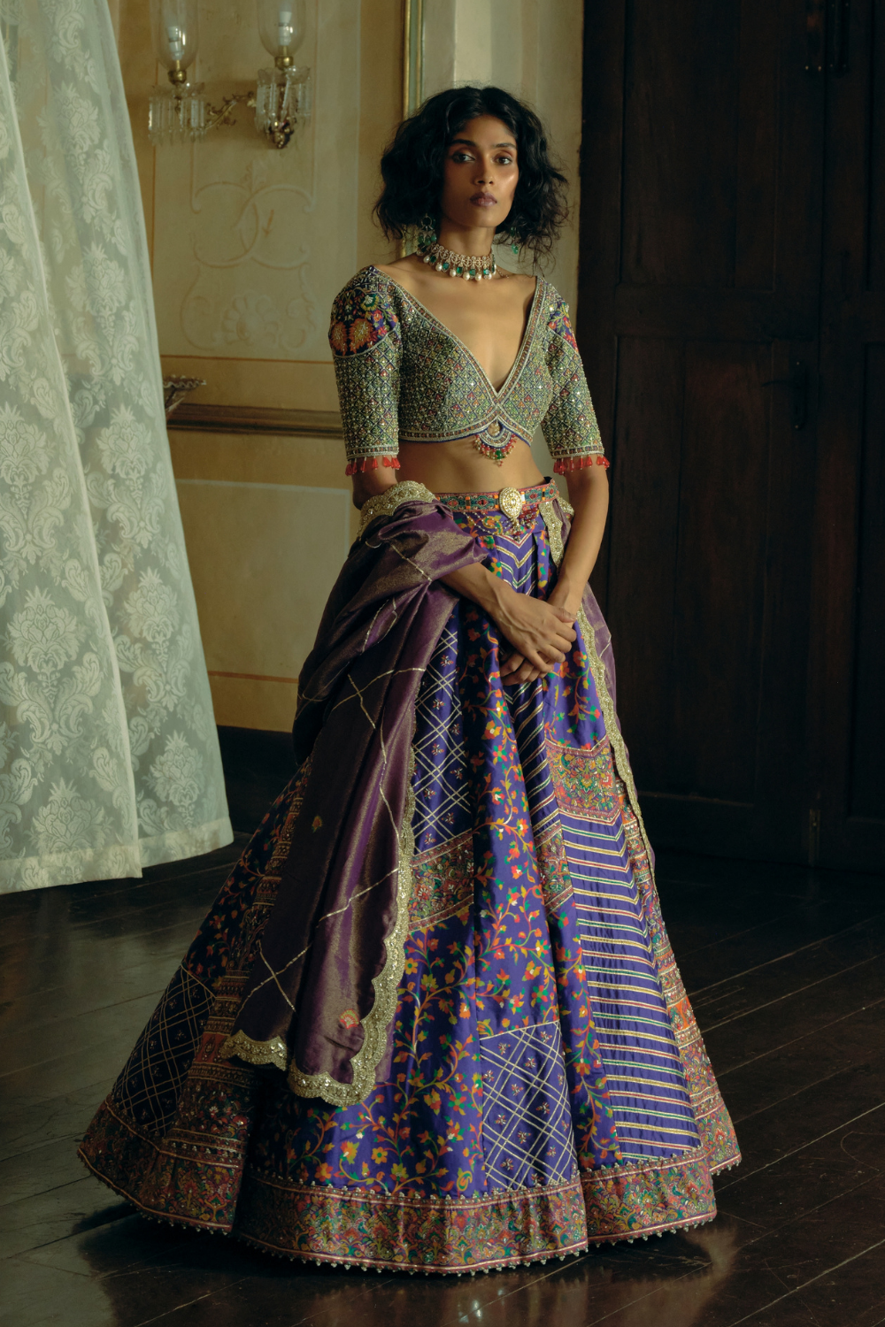 Purple jacquard silk banarasi lehnga set