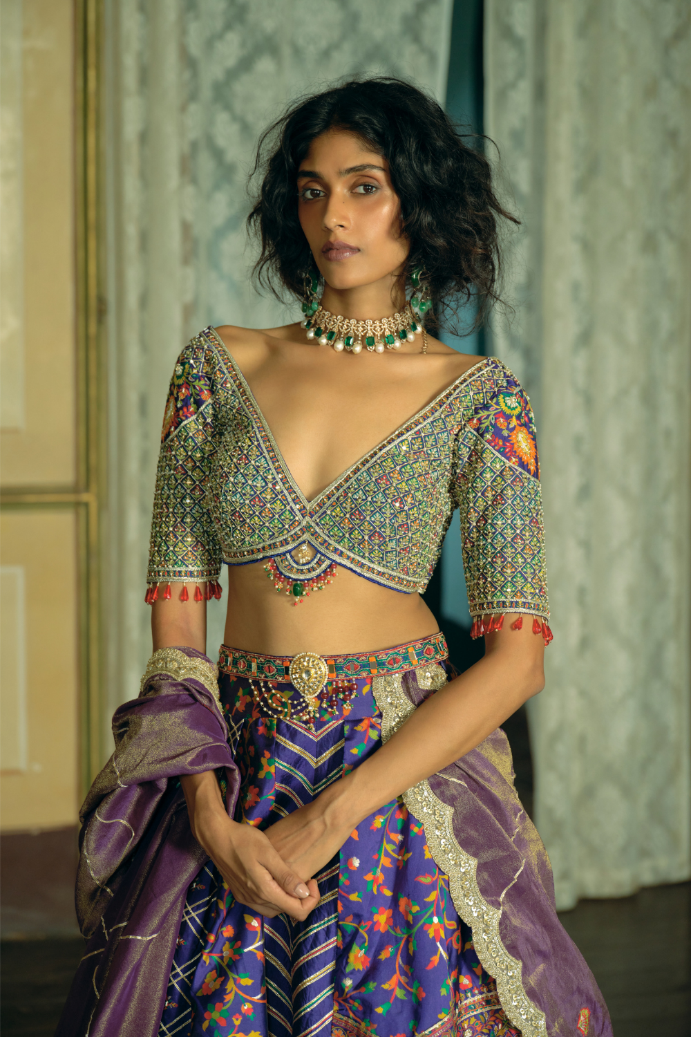 Purple jacquard silk banarasi lehnga set