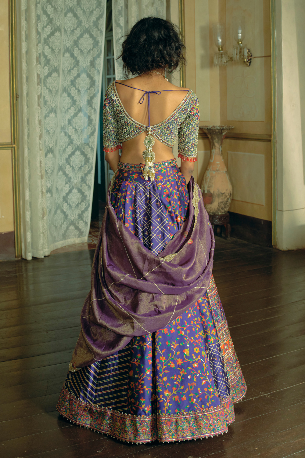 Purple jacquard silk banarasi lehnga set