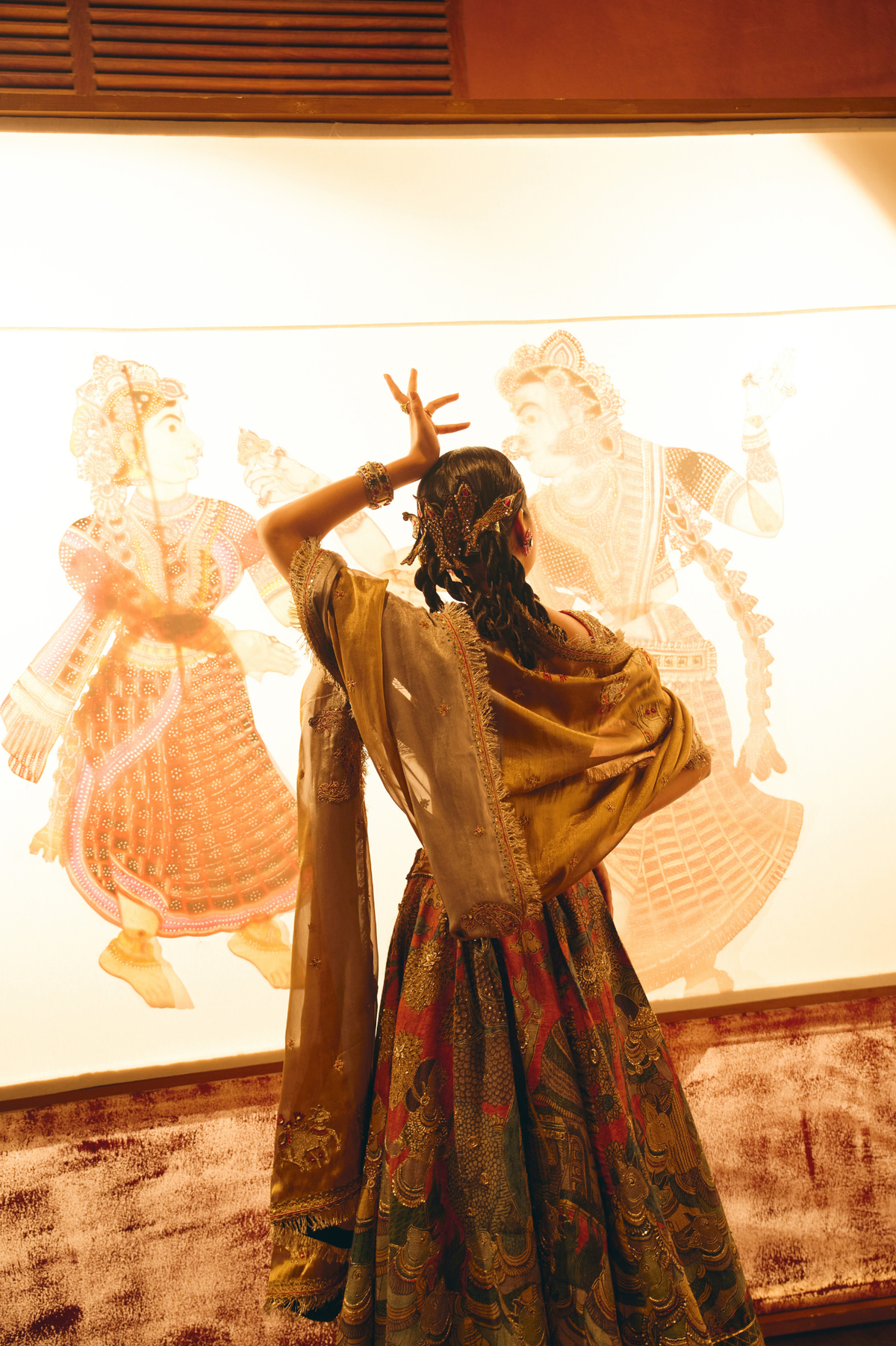 Krishna Leela Grey Kalamkari Lehenga Set