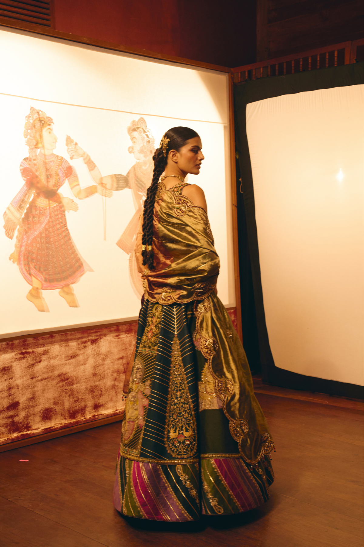 Divyakatha Teal Patch Work Lehenga With Tissue Duppata Set