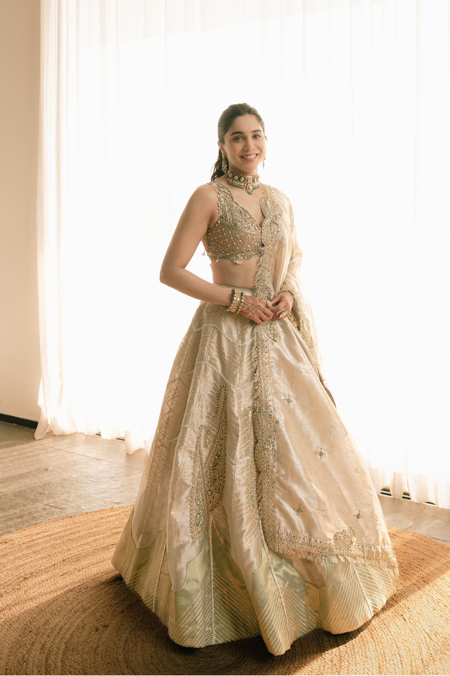 Sharwari Wagh in our Pearl gold silk zari tissue lehnga set