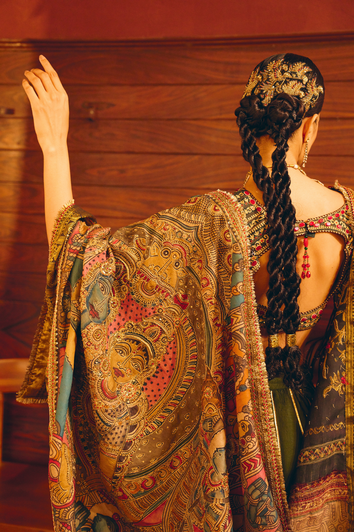 Mangalam Emerald Green Paisley Lehenga With Kalamkari Duppata Set