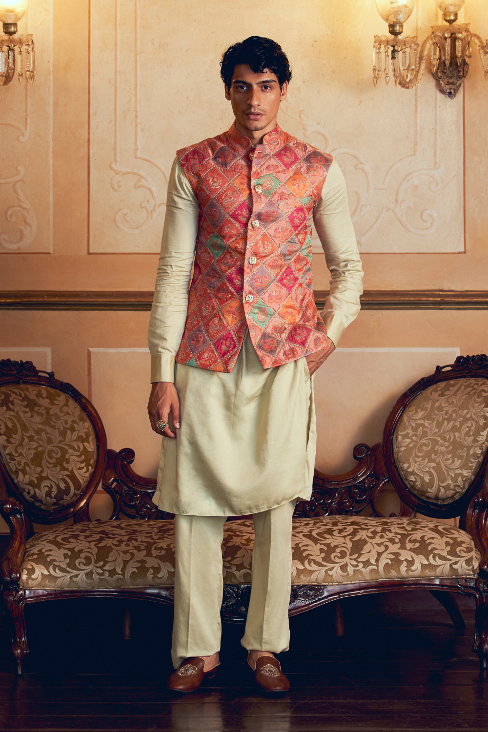 Multicolored Banarasi Jamawar men's jacket