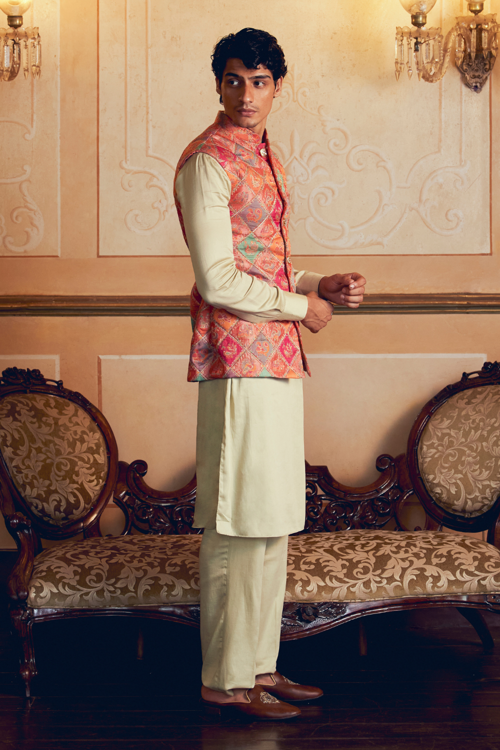 Multicolored Banarasi Jamawar men's jacket